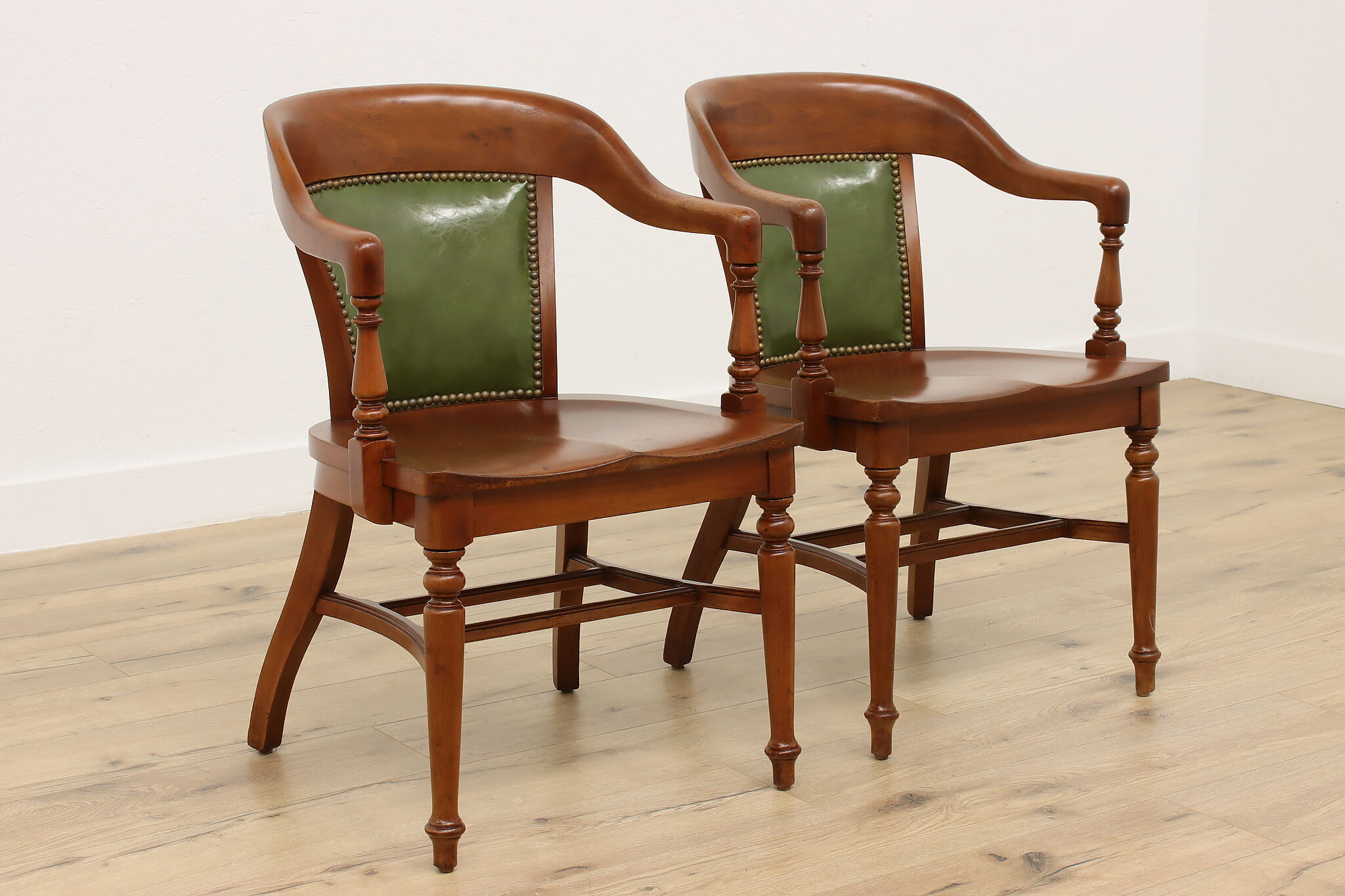 Pair Vintage Traditional Banker Office Library Desk Chairs