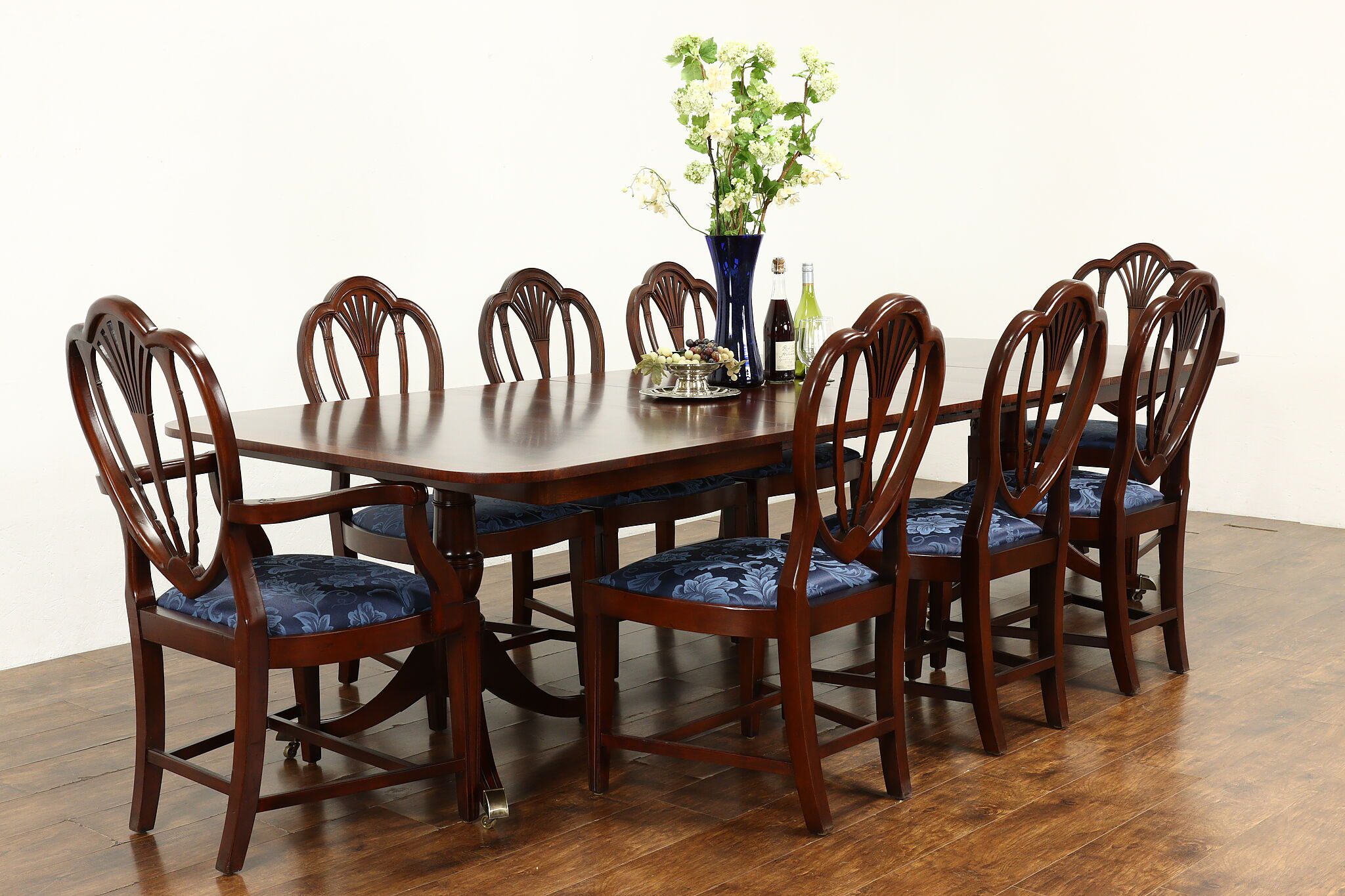 Set of 8 Georgian Vintage Shield Back Dining Chairs New Upholstery