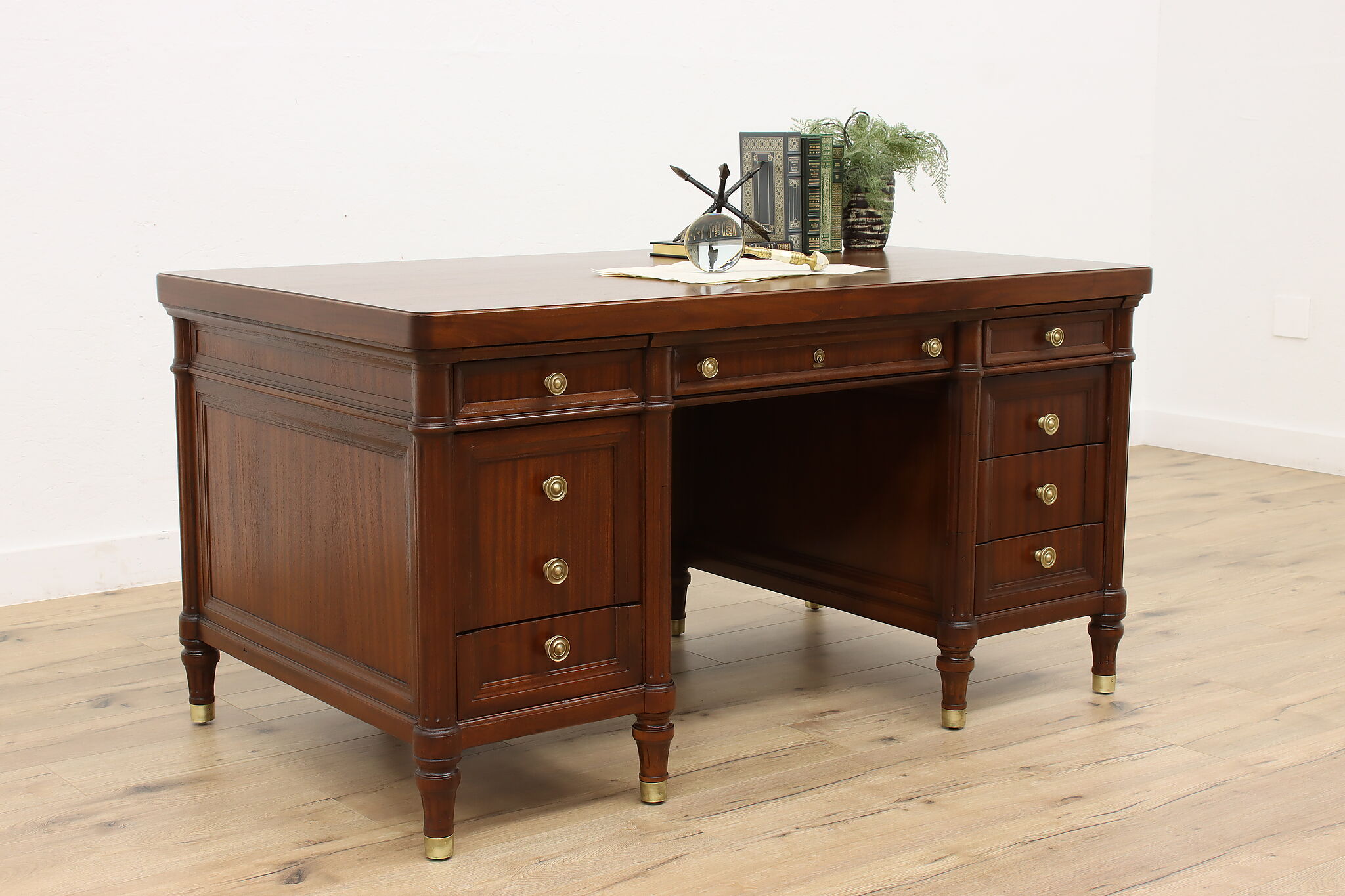 Executive Antique Office or Library Walnut & Mahogany Desk