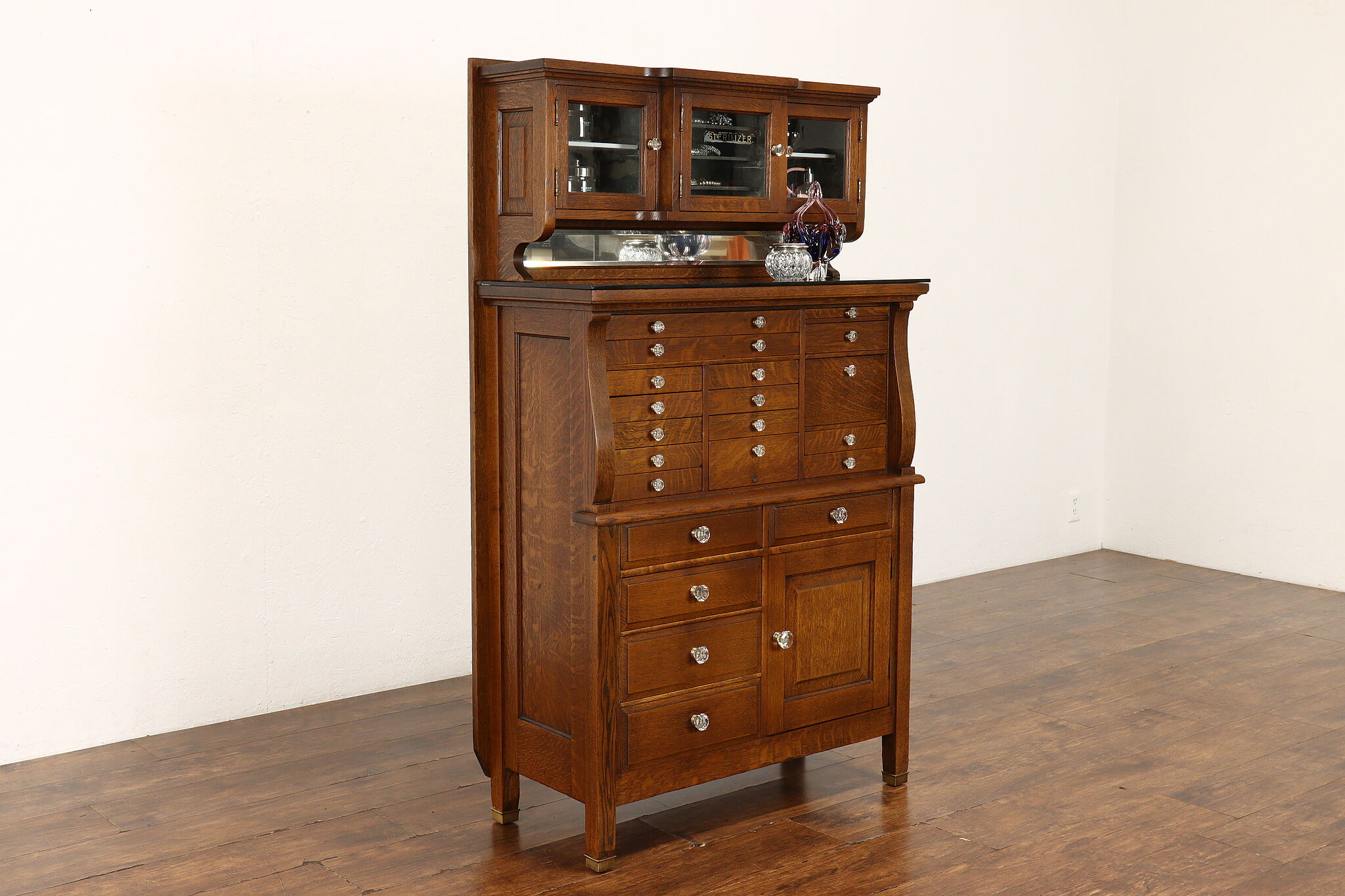 Dentist Oak 1900 Antique Dental Jewelry or Collector Cabinet