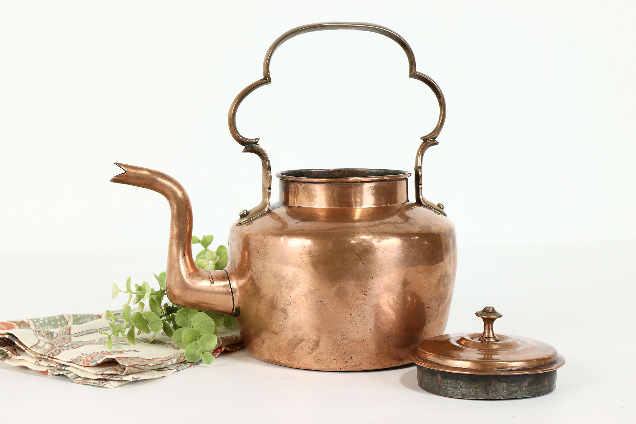 Farmhouse Antique Solid Copper English Tea Kettle or Pot