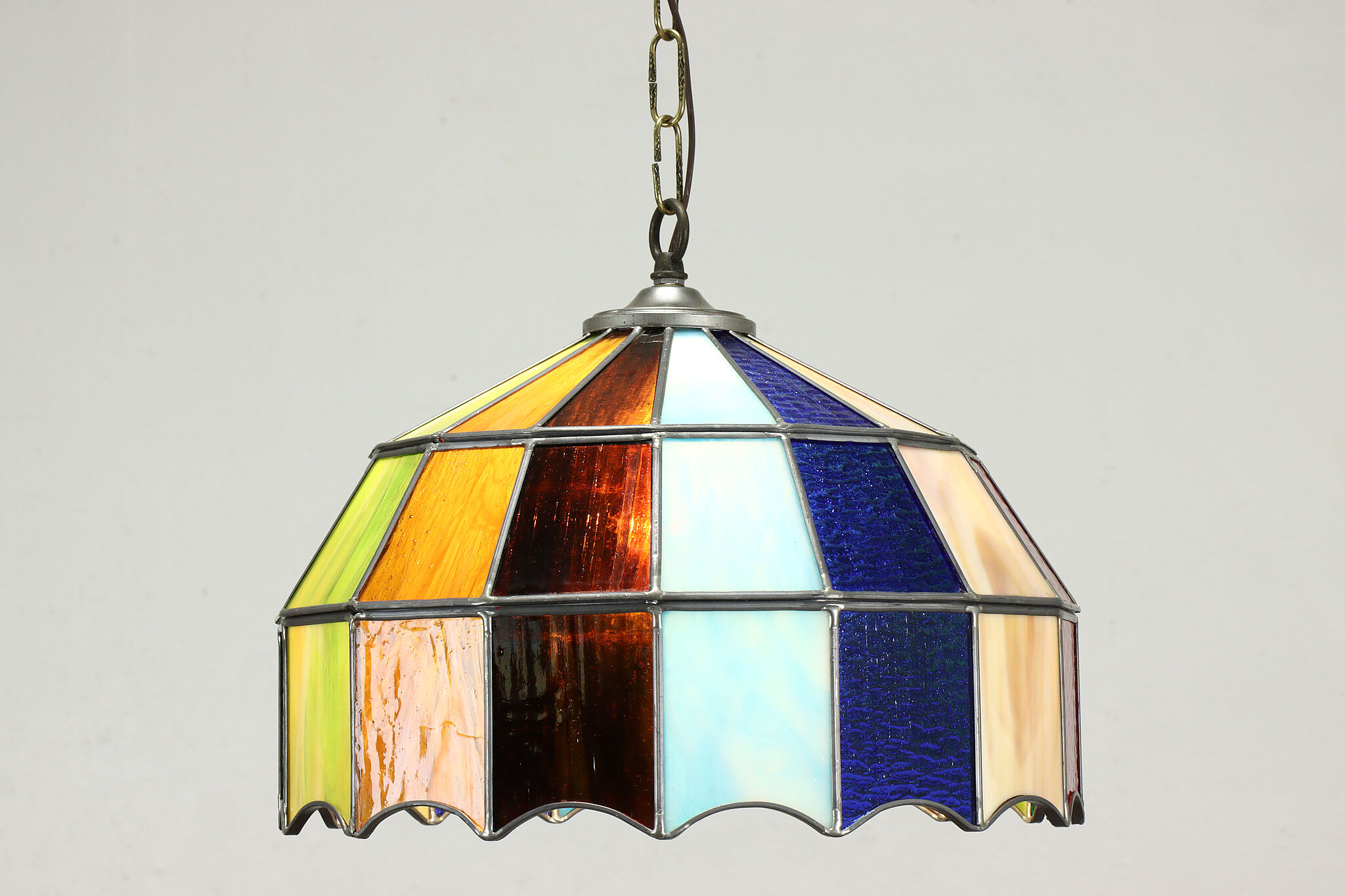 Leaded Stained Glass Vintage Swag Lamp or Ceiling Light Fixture