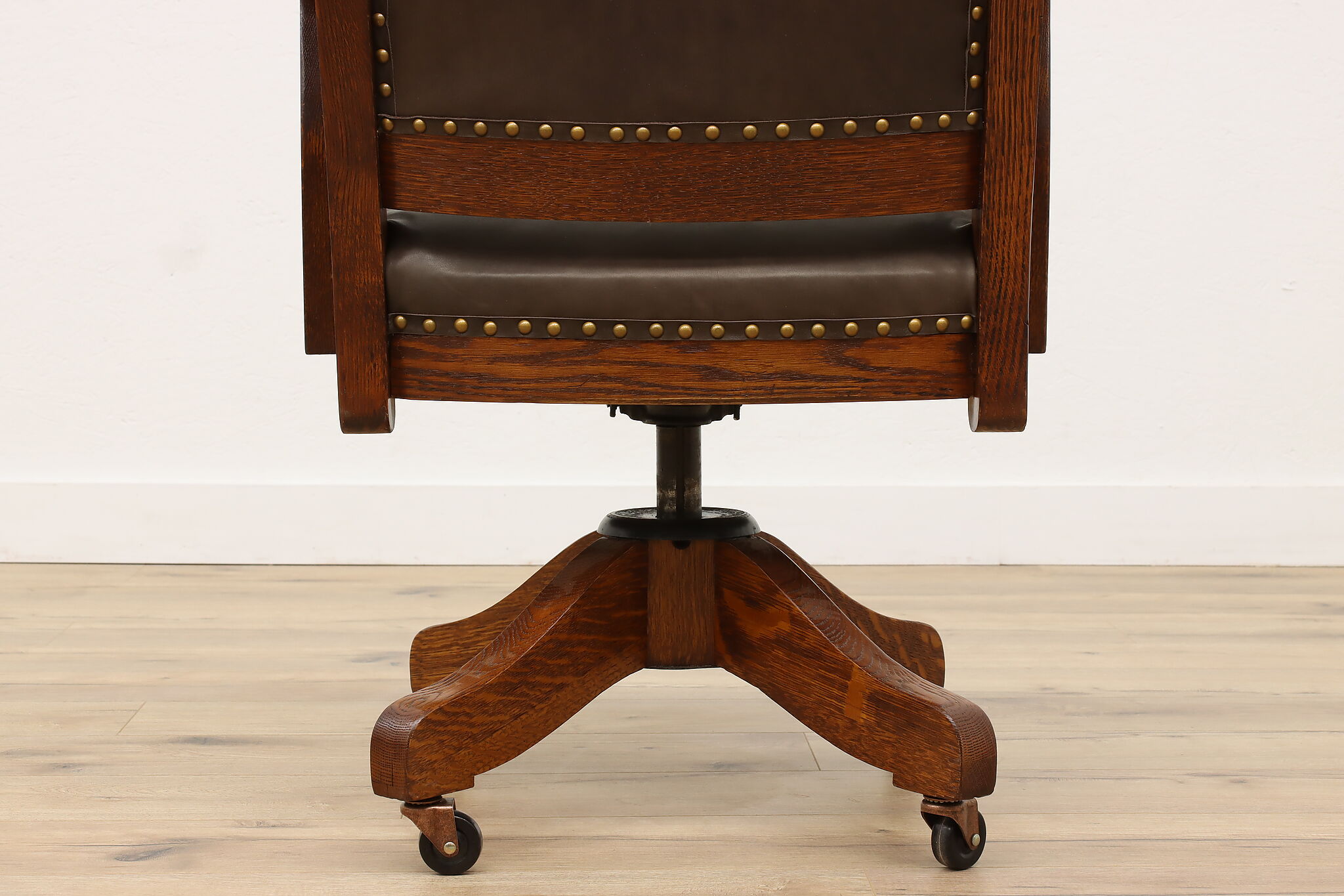 Leather & Oak Antique Adjustable Office or Library Desk Chair, Crocker