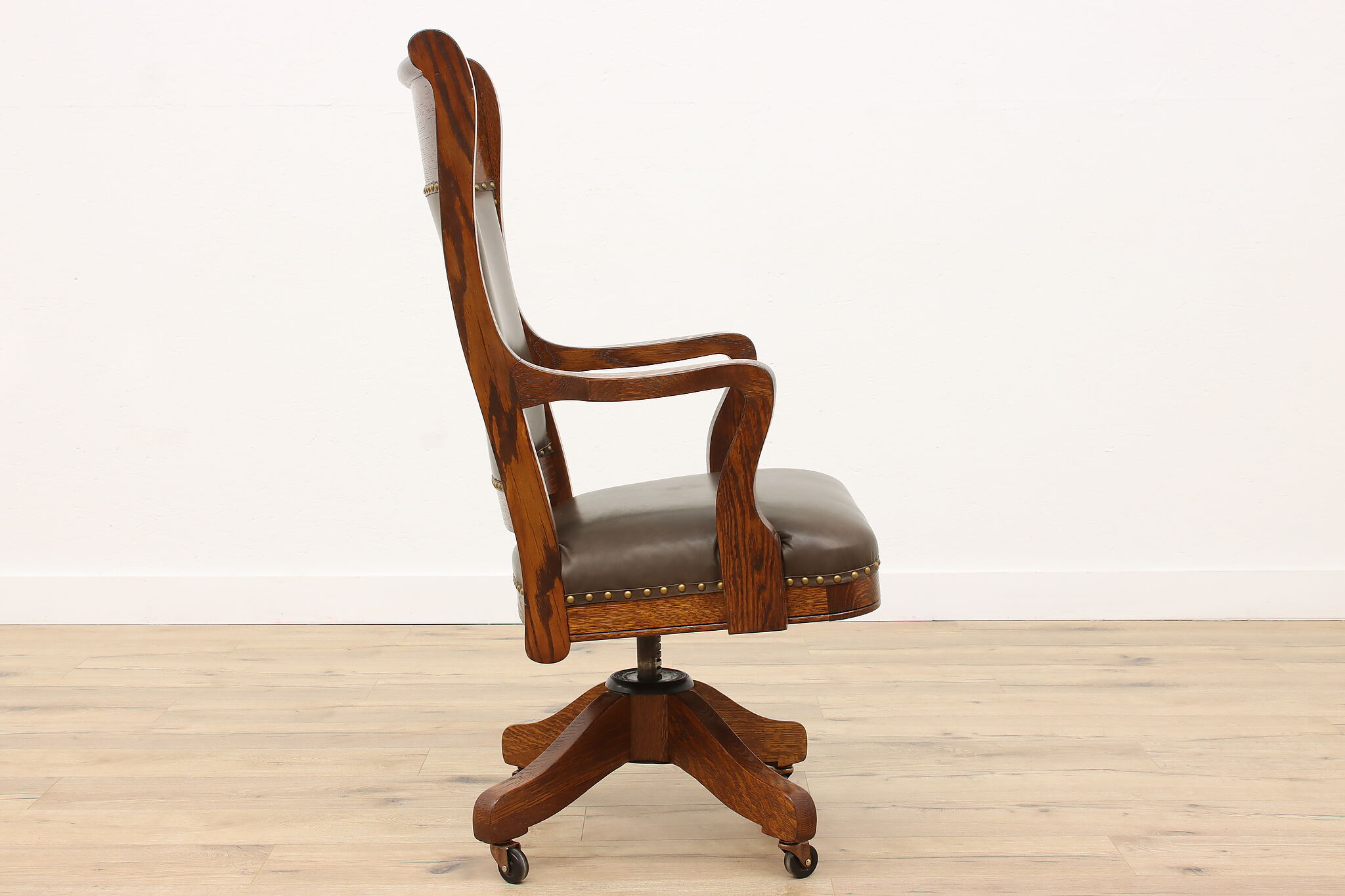 Leather & Oak Antique Adjustable Office or Library Desk Chair, Crocker