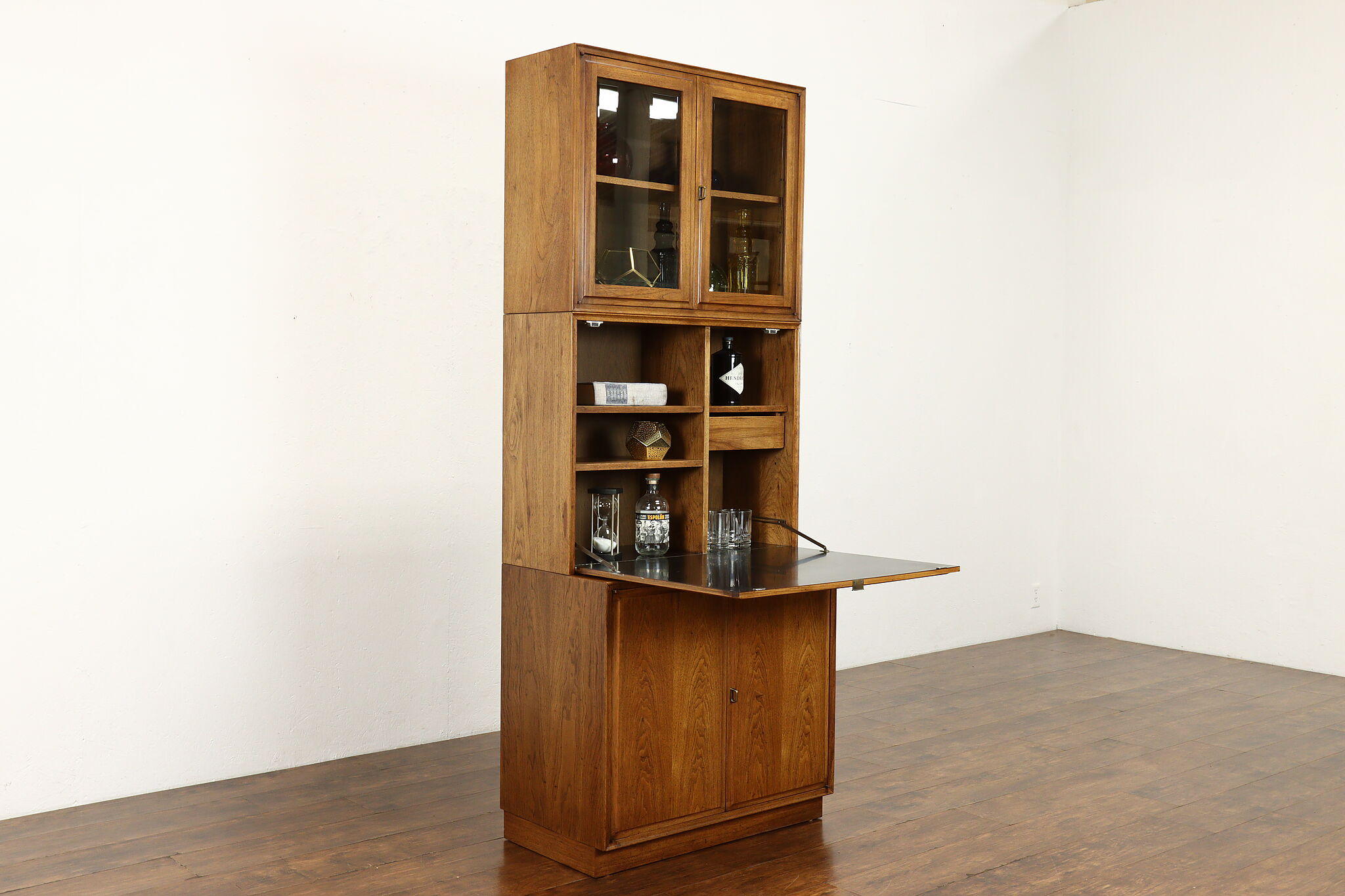 Midcentury Modern Vintage Stacking Wall Cabinet, Drop Front Bar or Desk