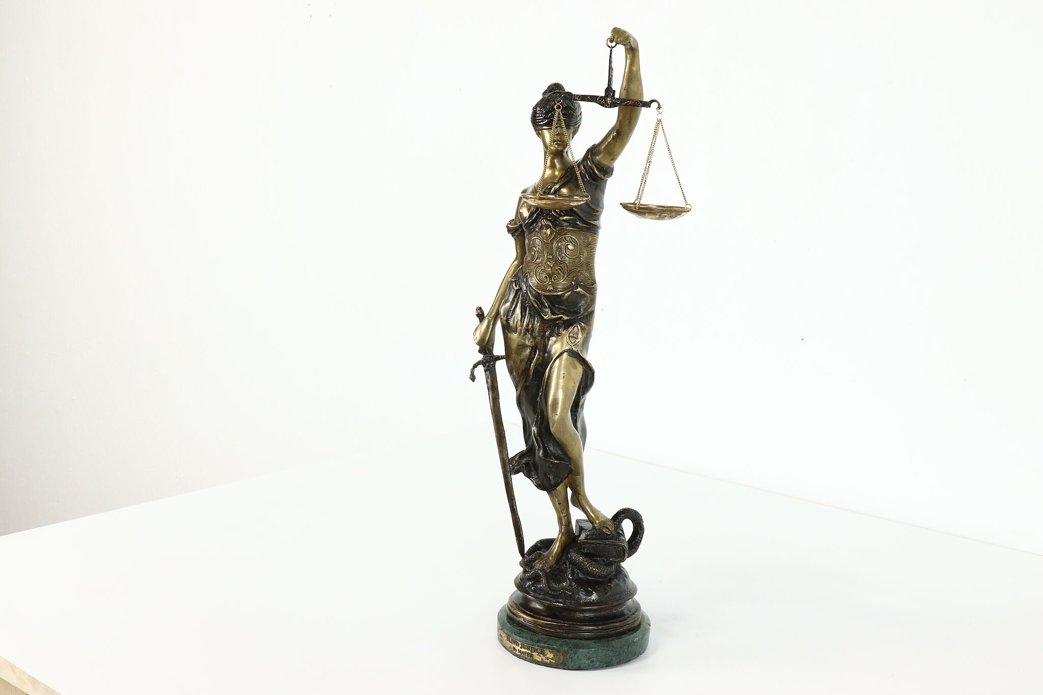 Bronze Sculpture Blind Justice Marble Base after Mayer