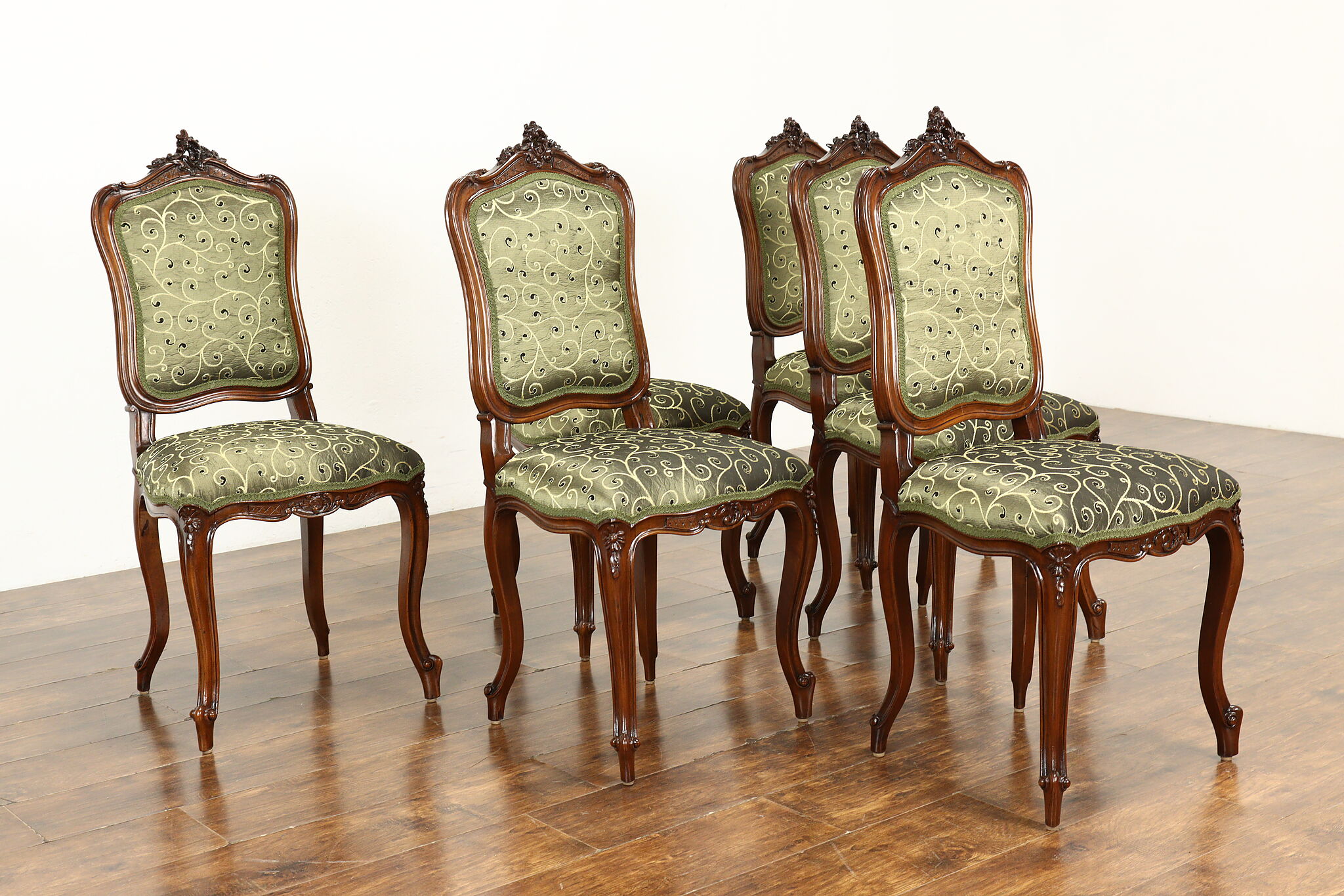 Set of 6 French Louis XV Antique Carved Walnut Dining Chairs, New