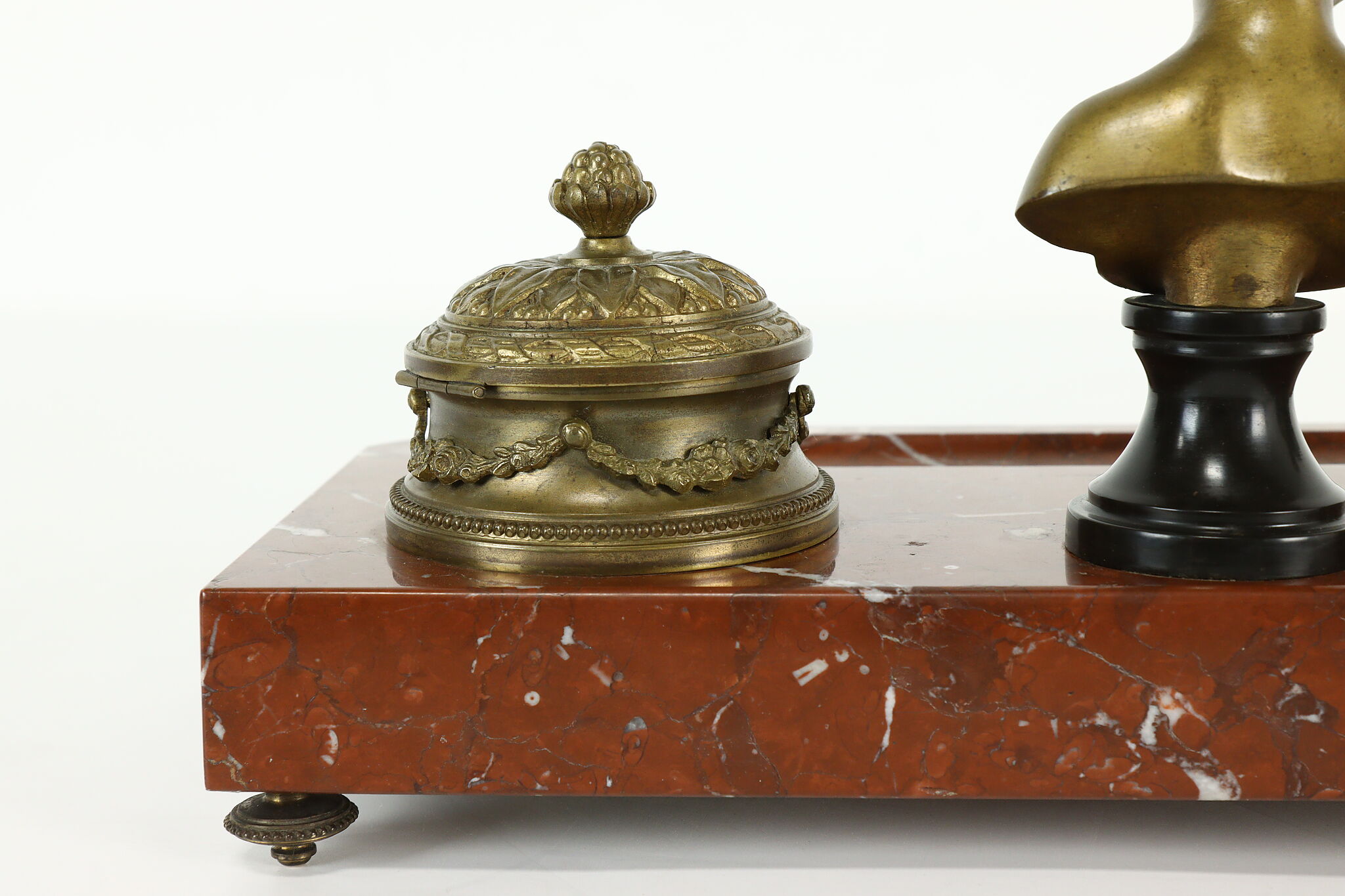 Antique Brass Inkwell Desk Set - Mamluk Damascene