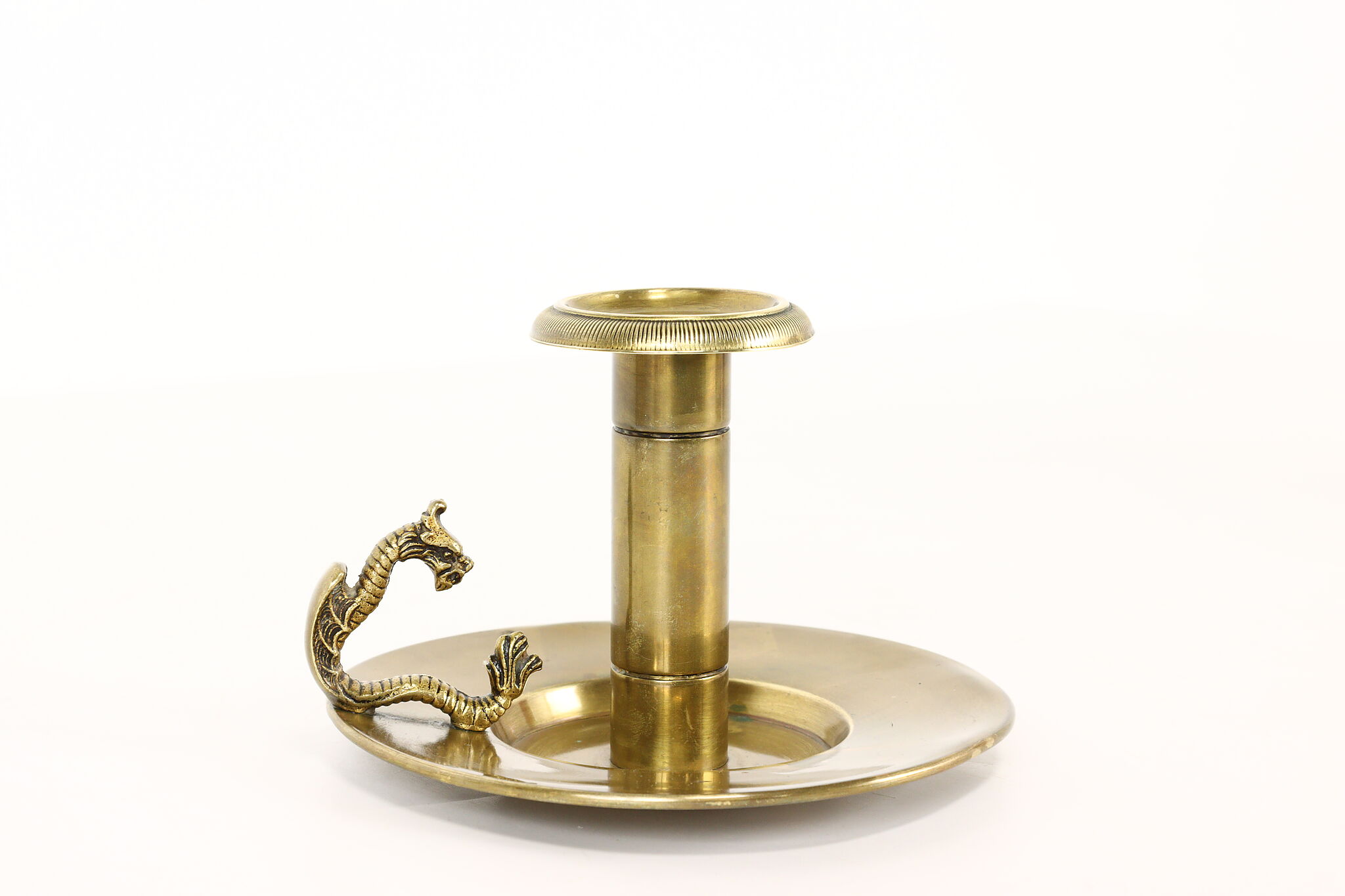 Brass Antique Chamber Stick Candle Holder Dragon Handle Bradley & Hubbard