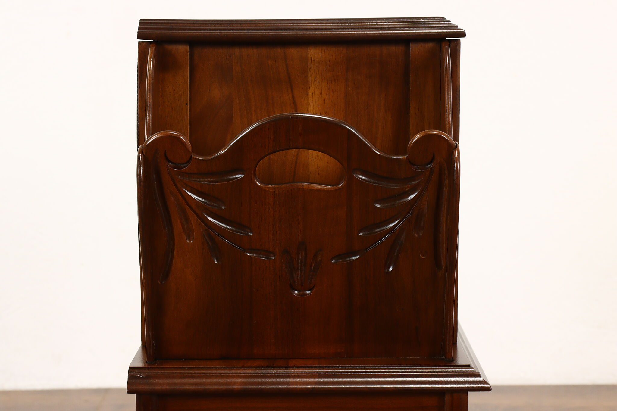 Carved Walnut Antique Chairside Tobacco Humidor & Magazine Rack