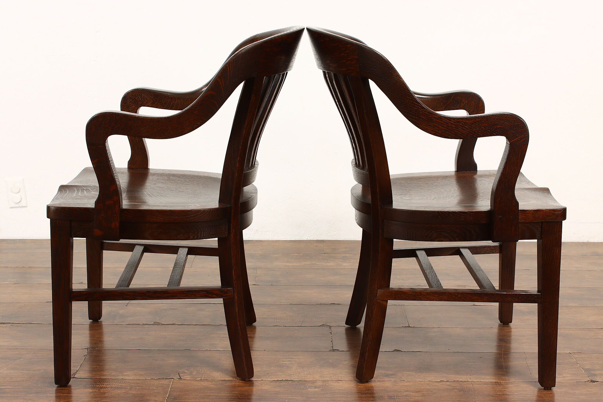 Set of 7 Traditional Quarter Sawn Oak Antique Office Library Desk Chairs