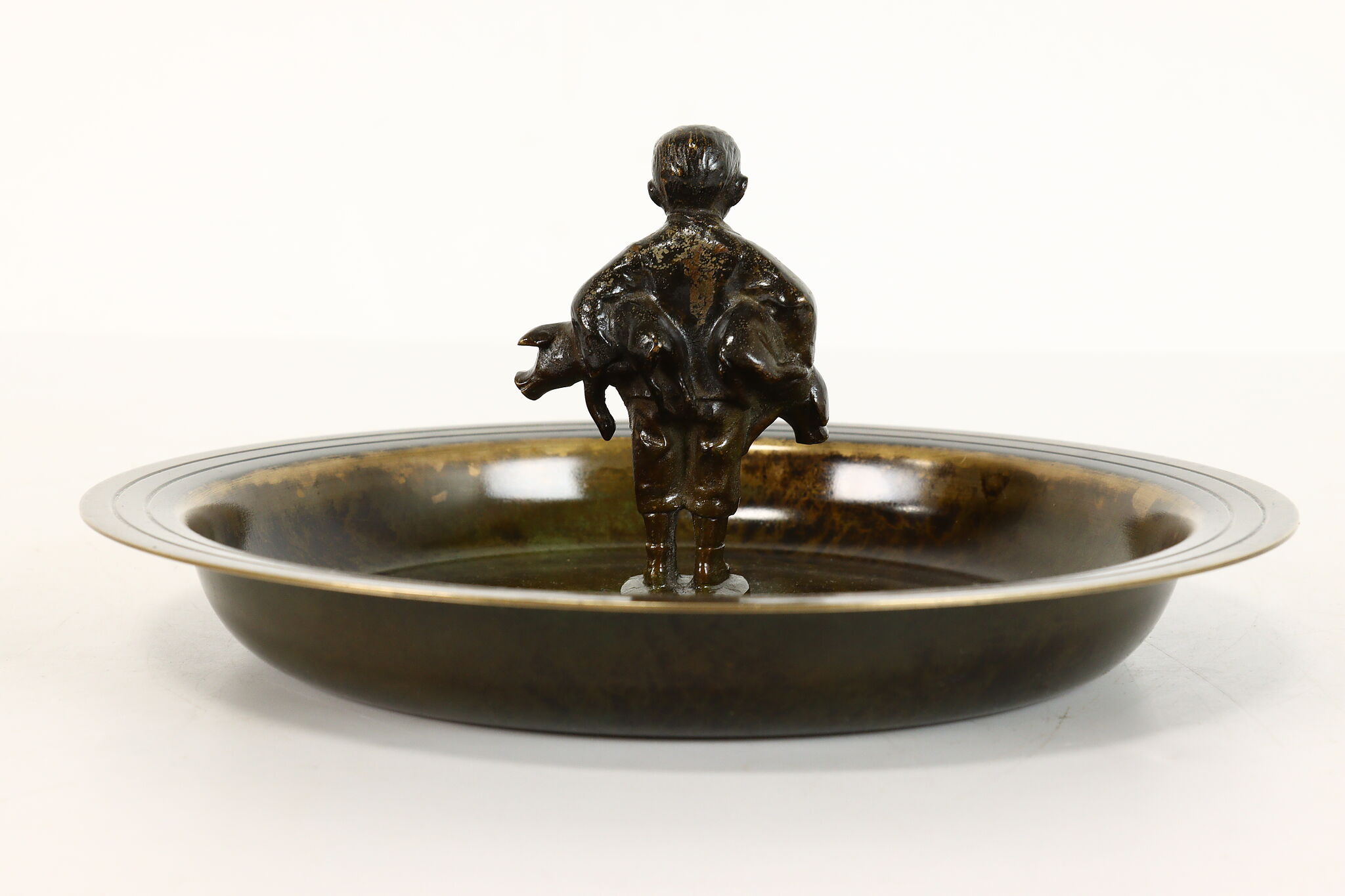 mangel forbandelse teori Boy With Pigs Farmhouse Antique Danish Bronze Ashtray or Jewelry Tray