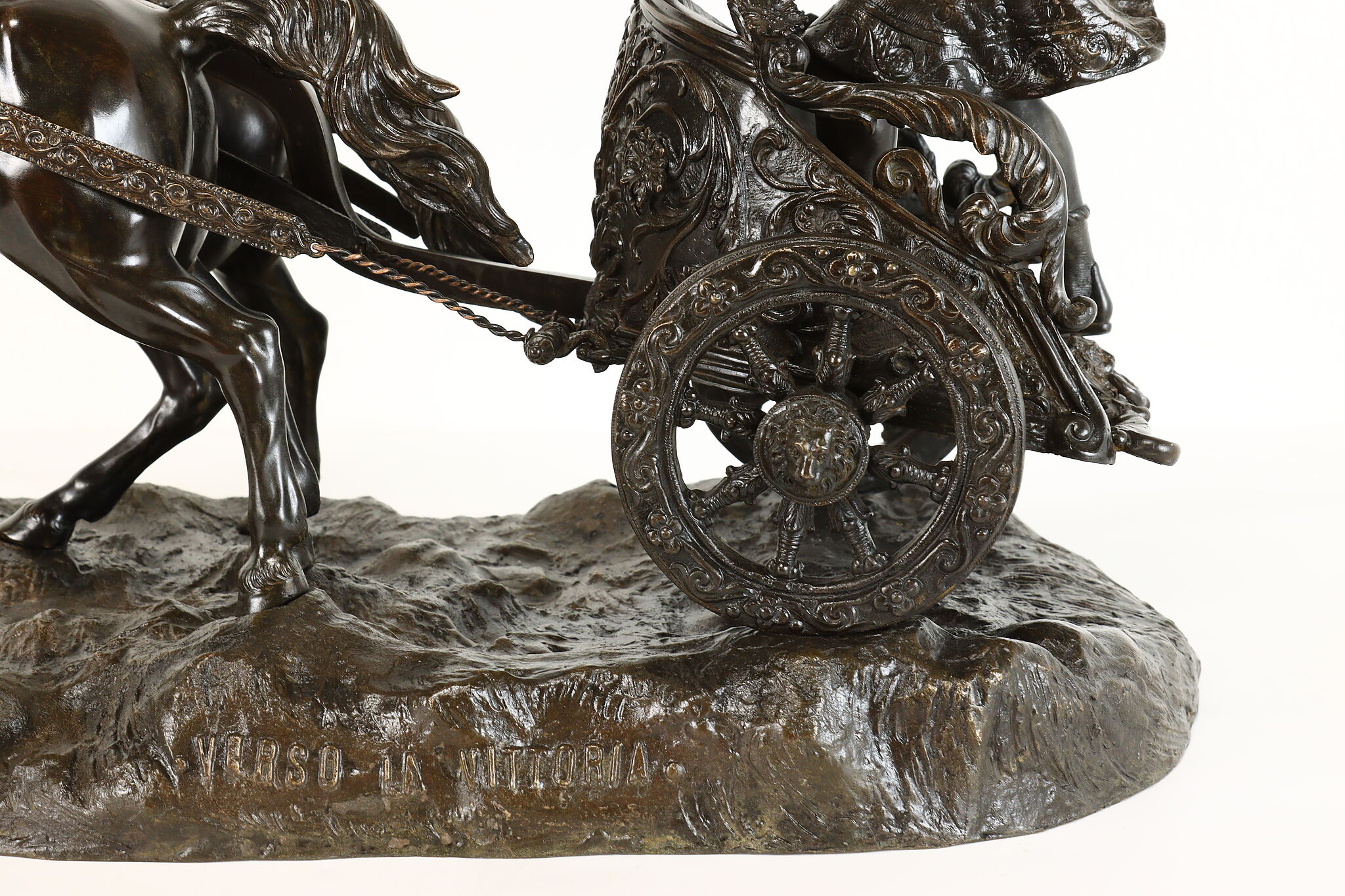 Bronze Roman Soldier  Horse Chariot Sculpture Antique Victory Statue