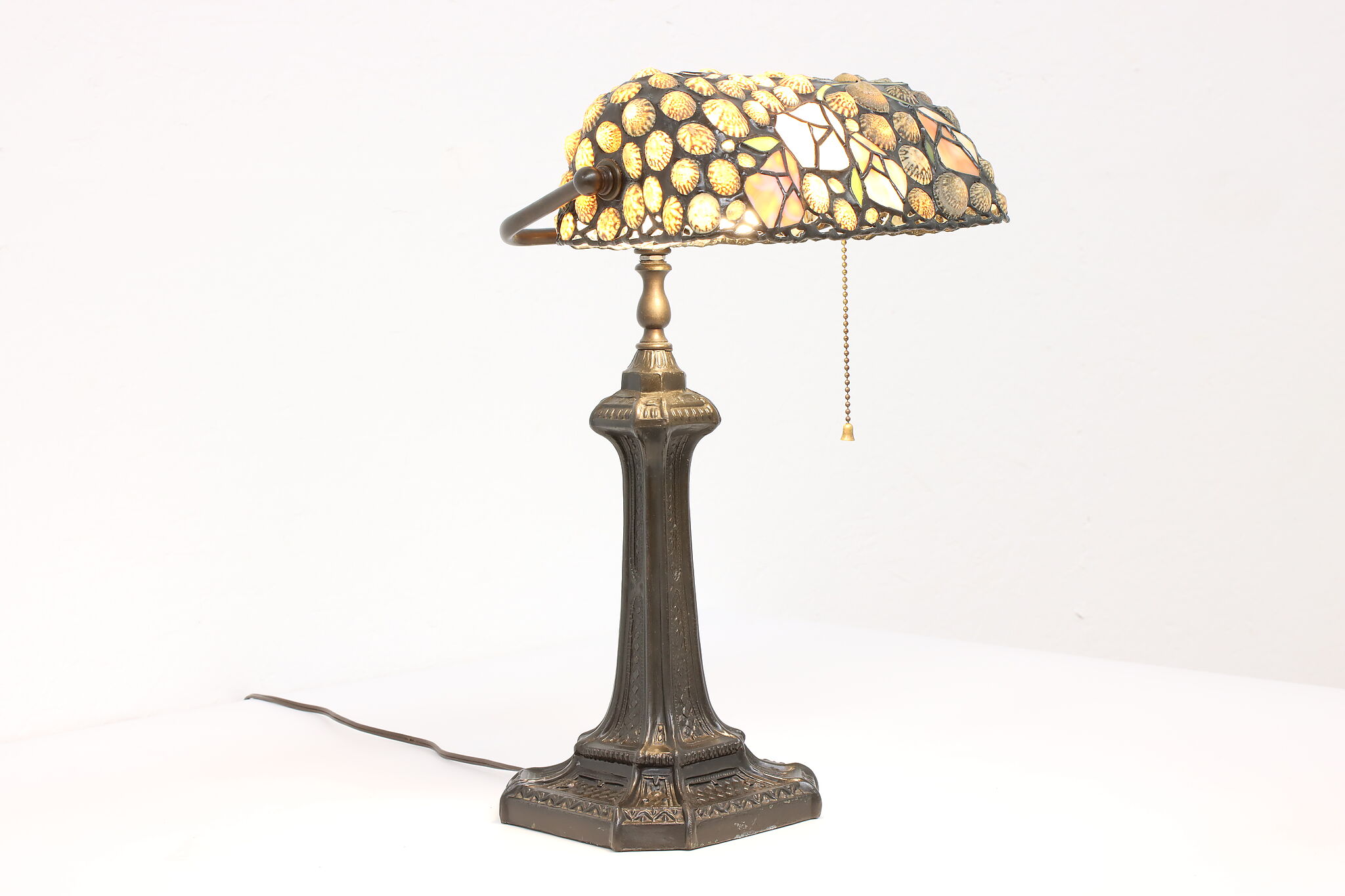 Stratford on Avon Vliegveld Reclame Stained Glass & Shell Shade Vintage Desk Lamp
