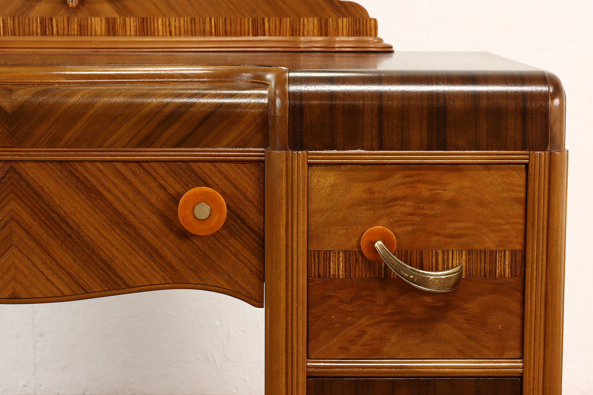 Art Deco Waterfall Vanity Makeup Table With Mirror Shell Bakelite Handles