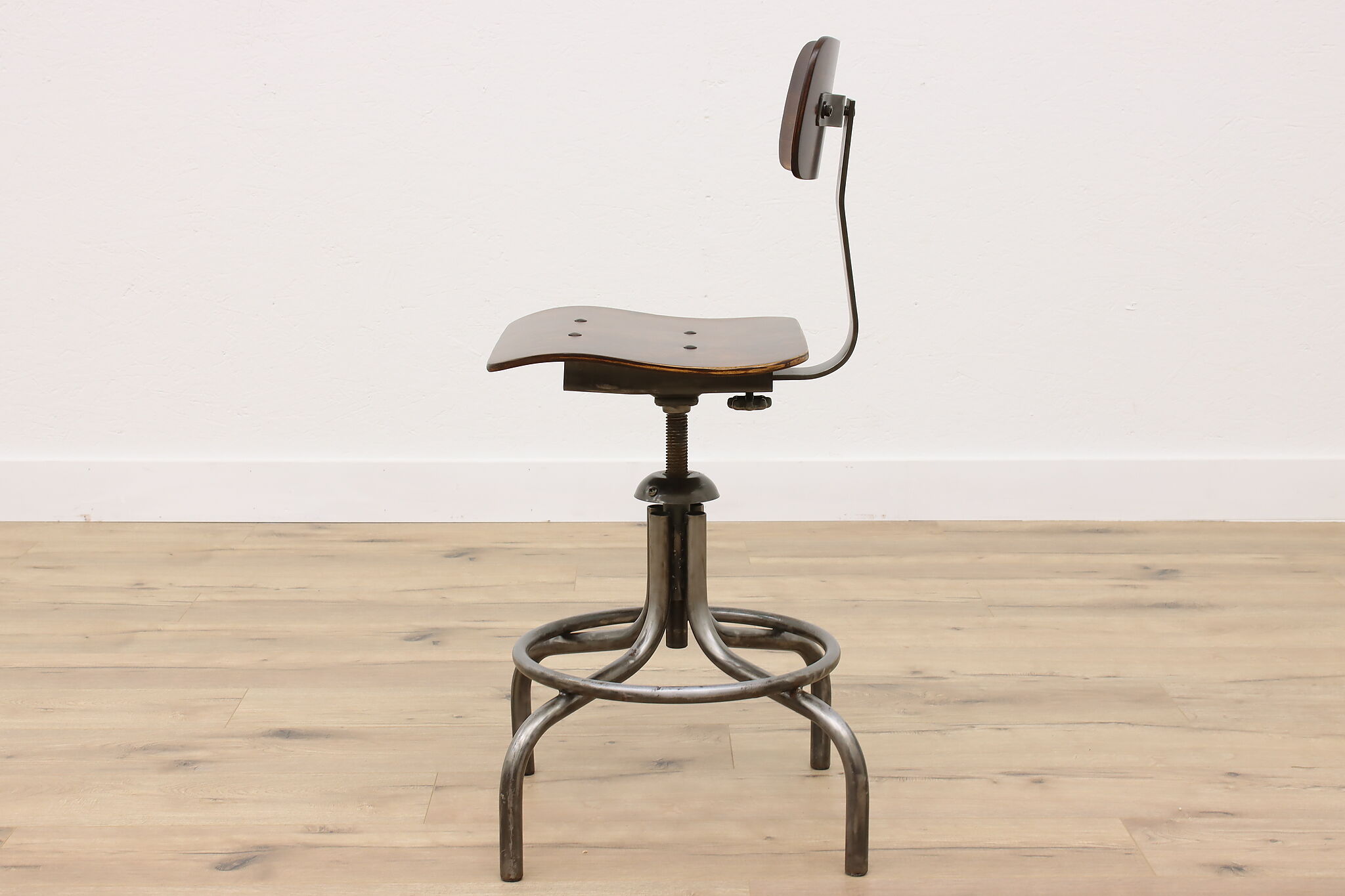 Mid-Century Italian Industrial Beech and Metal Drafting Machine Stool,  1960s for sale at Pamono