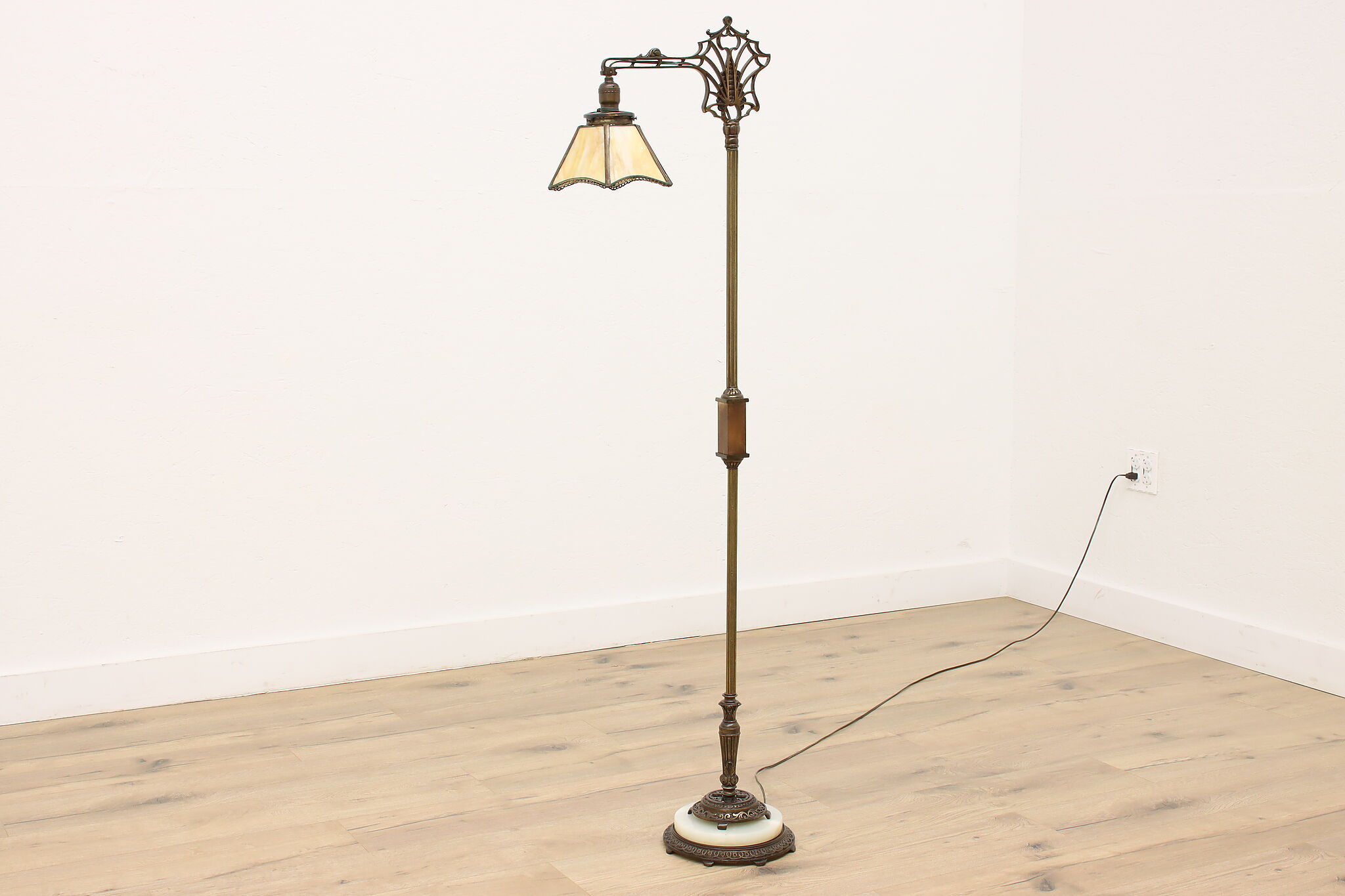 Art Deco Antique Floor Reading or Bridge Lamp, Onyx Base