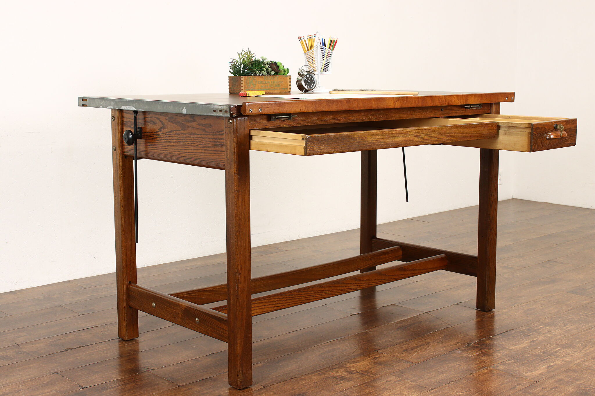 French Industrial Architect Drafting Table - Walnut