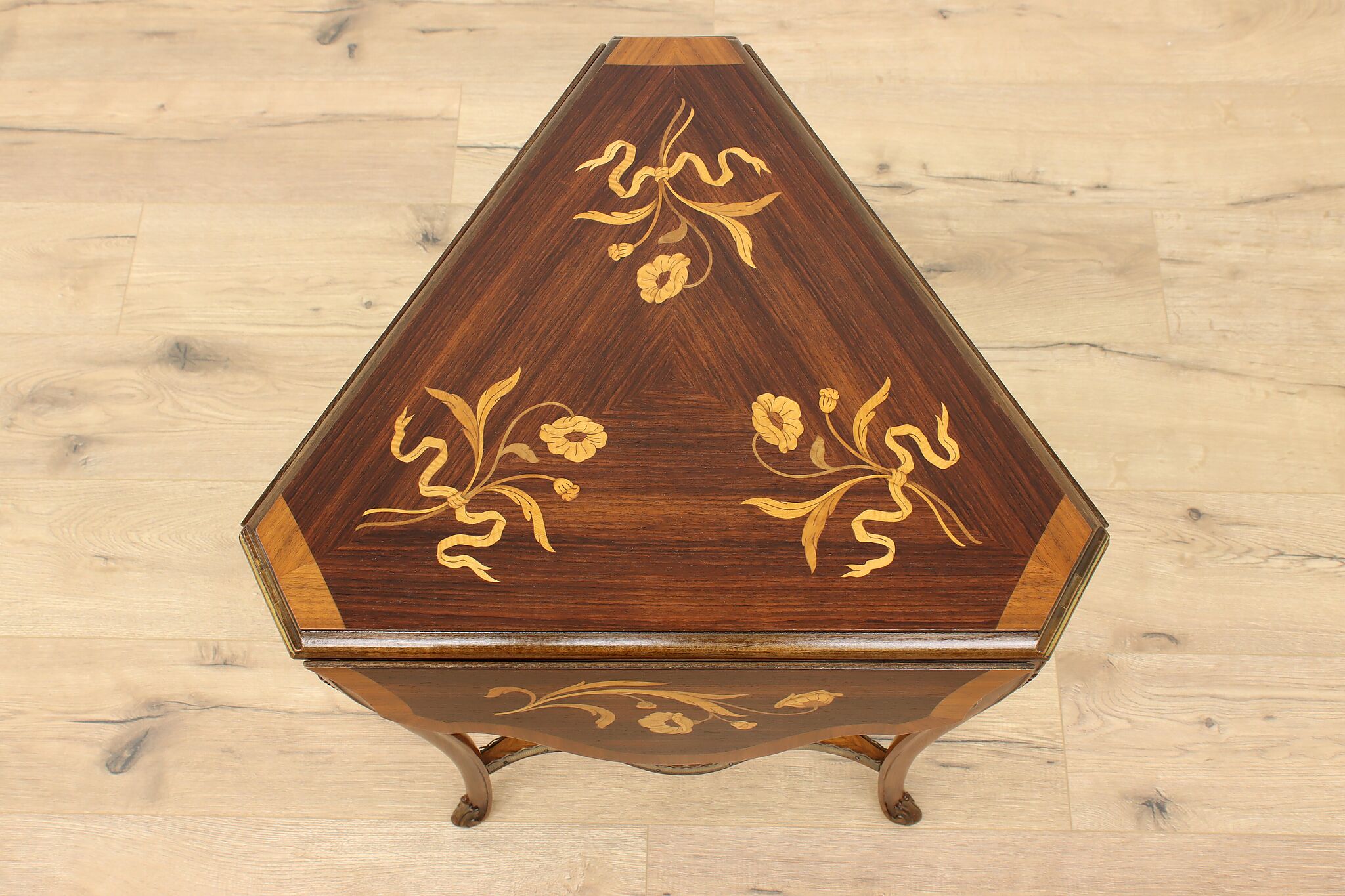 Lot - Birdseye maple butterfly drop leaf table with drawer, 20th C., turned  feet, drawer has dovetail construction, wear consistent with age, 27 h. x  31 w. closed: 13 1/4 l. open