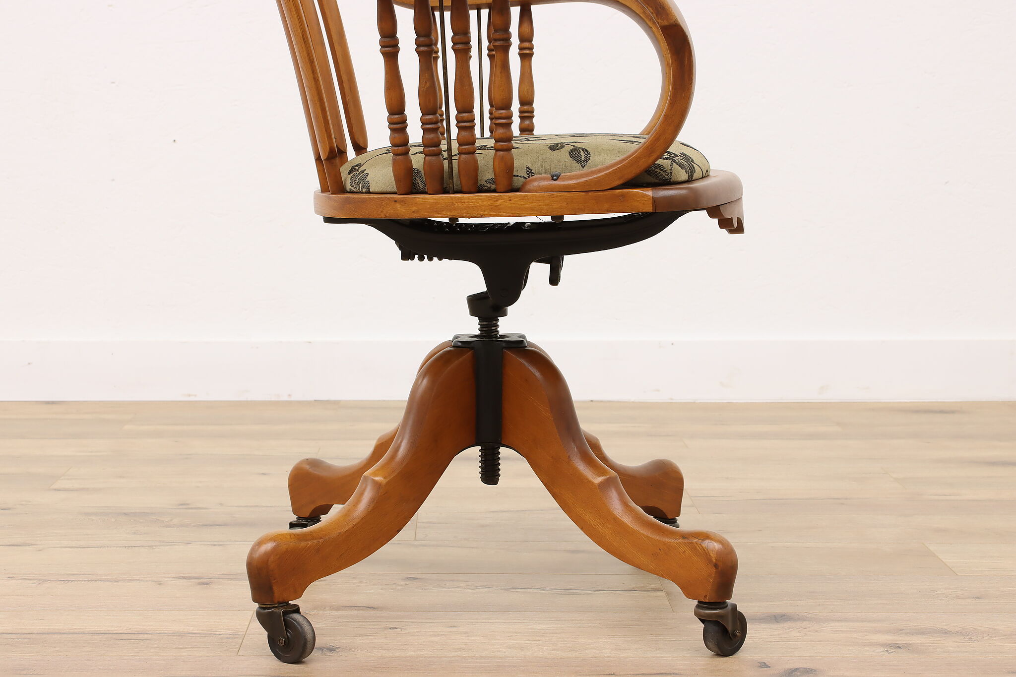 Victorian Antique Swivel Adjustable Office Desk Chair, New Upholstery