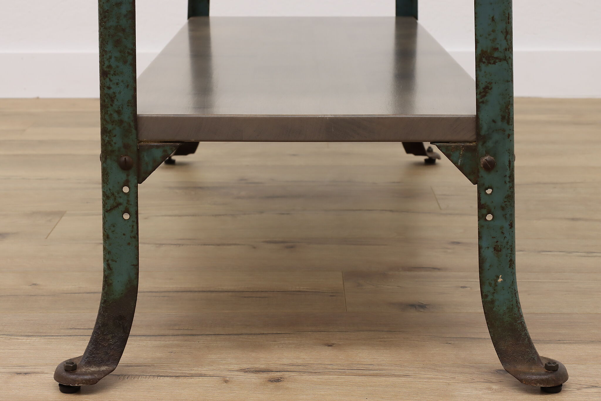 Industrial Salvage Vintage Maple & Iron Kitchen or Sofa Table, Console