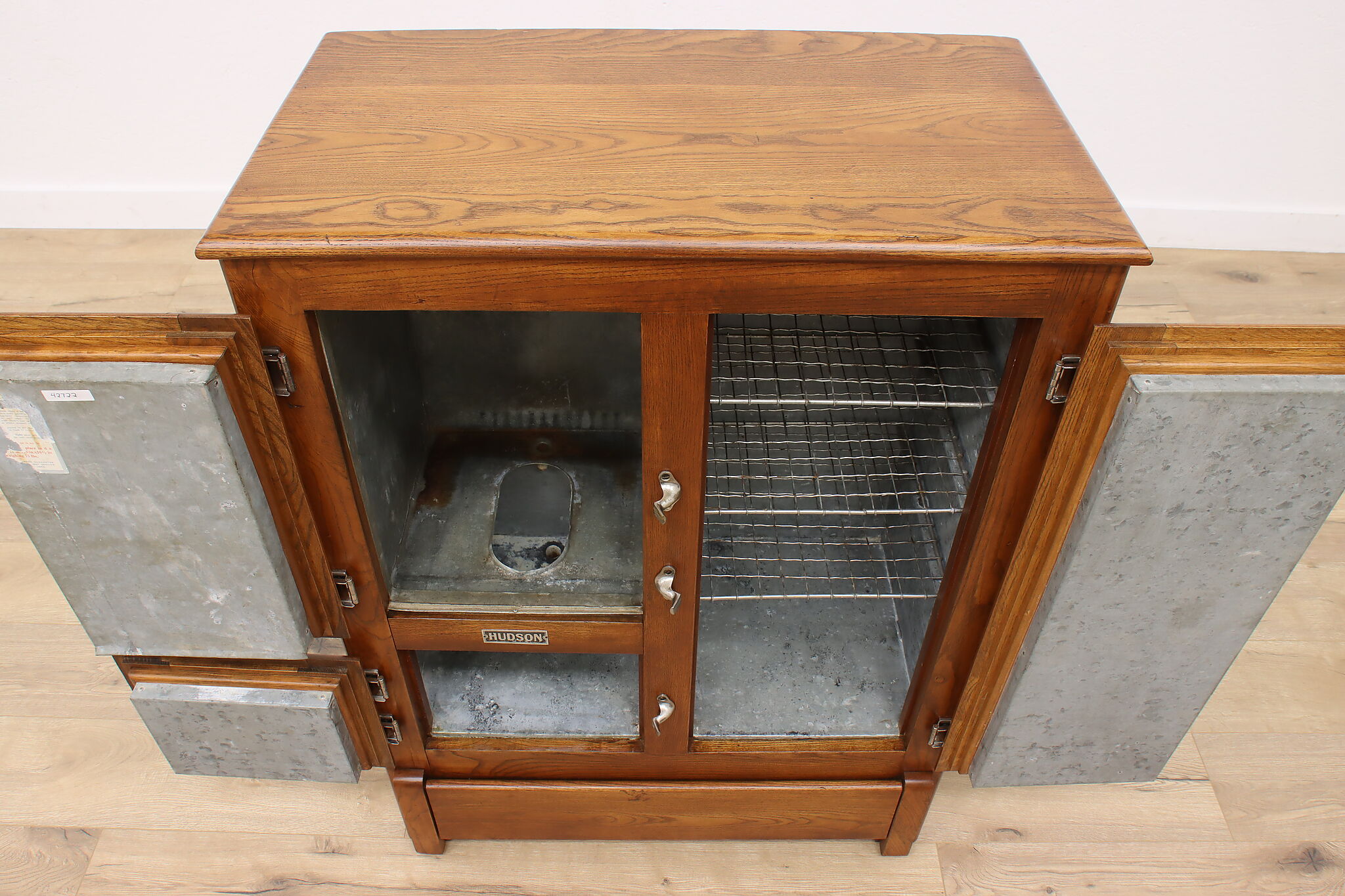 Farmhouse Antique Oak Ice Box Refrigerator Kitchen Pantry Cupboard Hudson