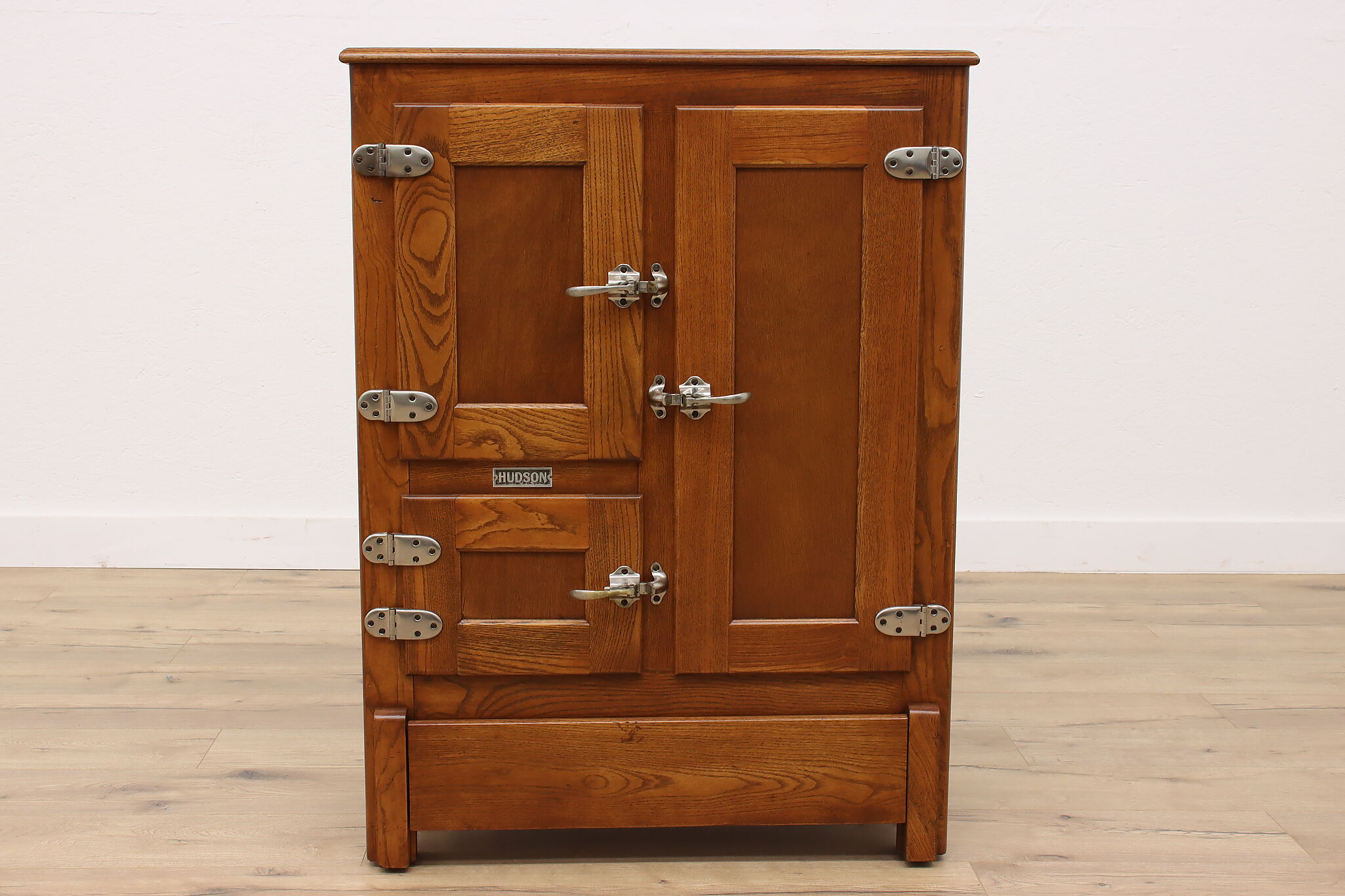 Farmhouse Antique Oak Ice Box Refrigerator Kitchen Pantry Cupboard Hudson