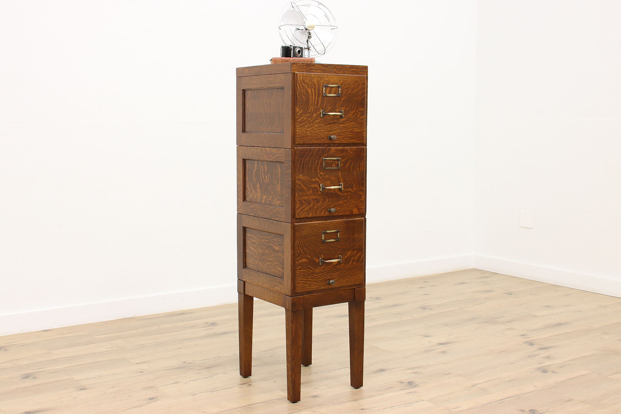 Traditional Antique Oak Stacking 3 Drawer Office or Library File Cabinet
