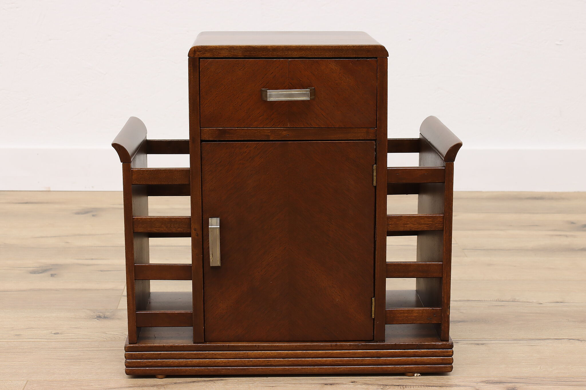 Art Deco Vintage Walnut Chairside Table Humidor & Magazine Rack