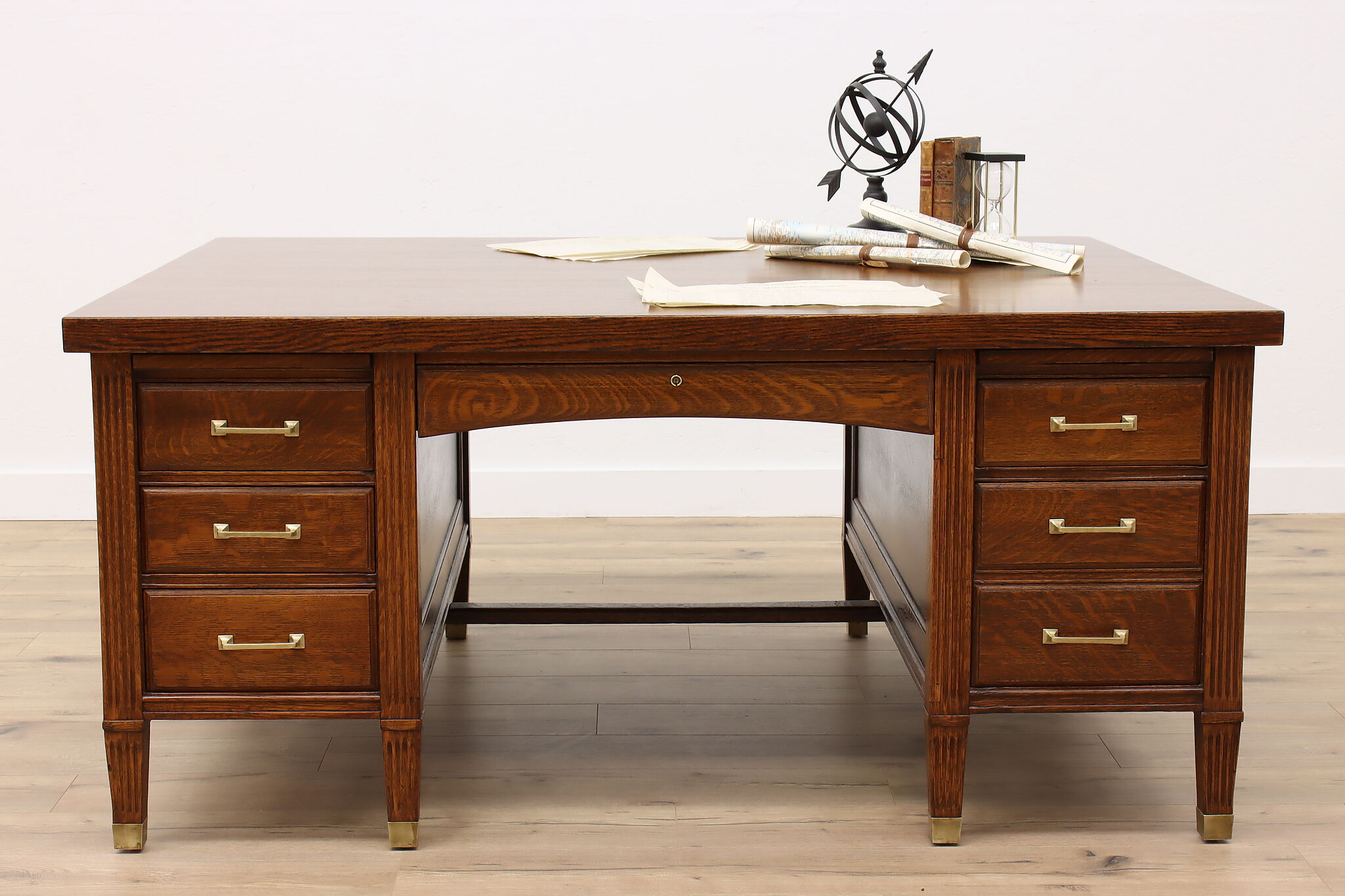 Traditional Antique Oak Office or Library Partner Desk, Commercial