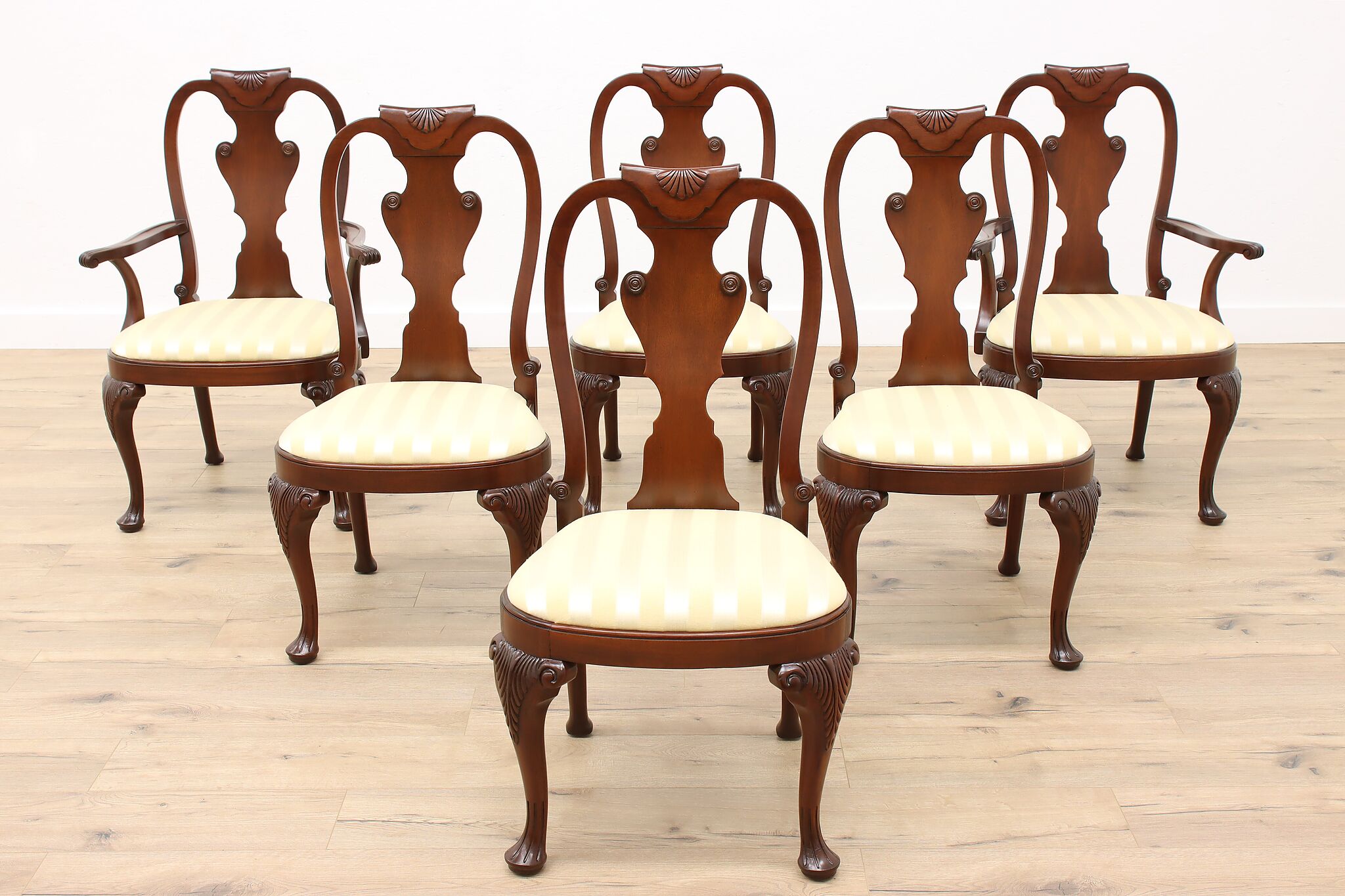 Set of 6 Vintage Mahogany Traditional Dining Chairs New Upholstery, Baker