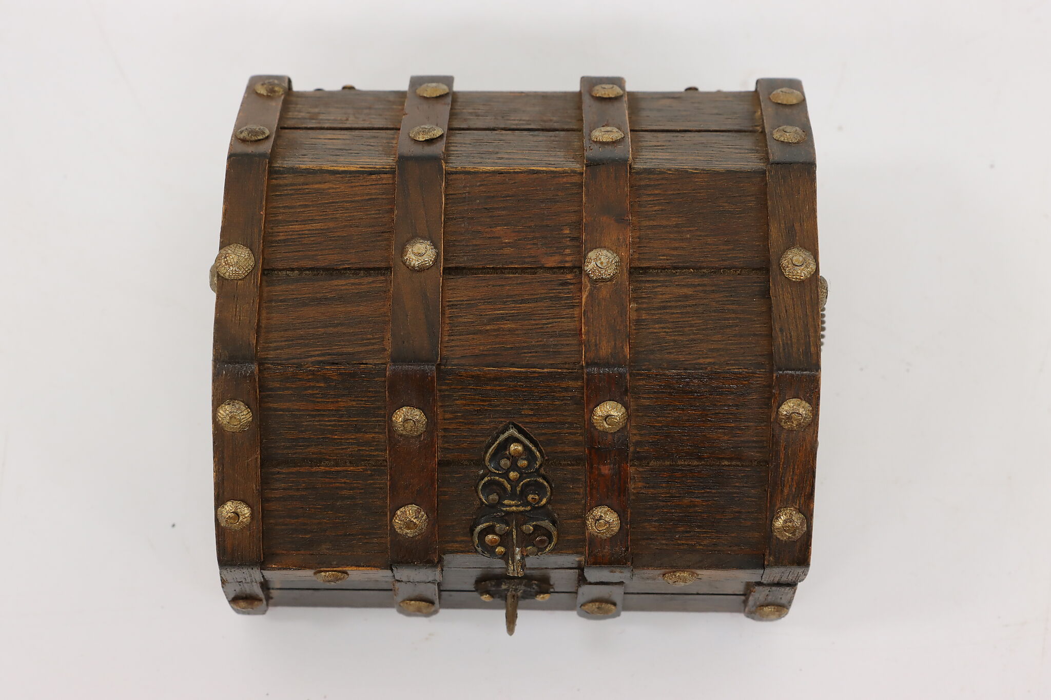 Miniature Vintage Oak Pirate Treasure Chest Jewelry Box