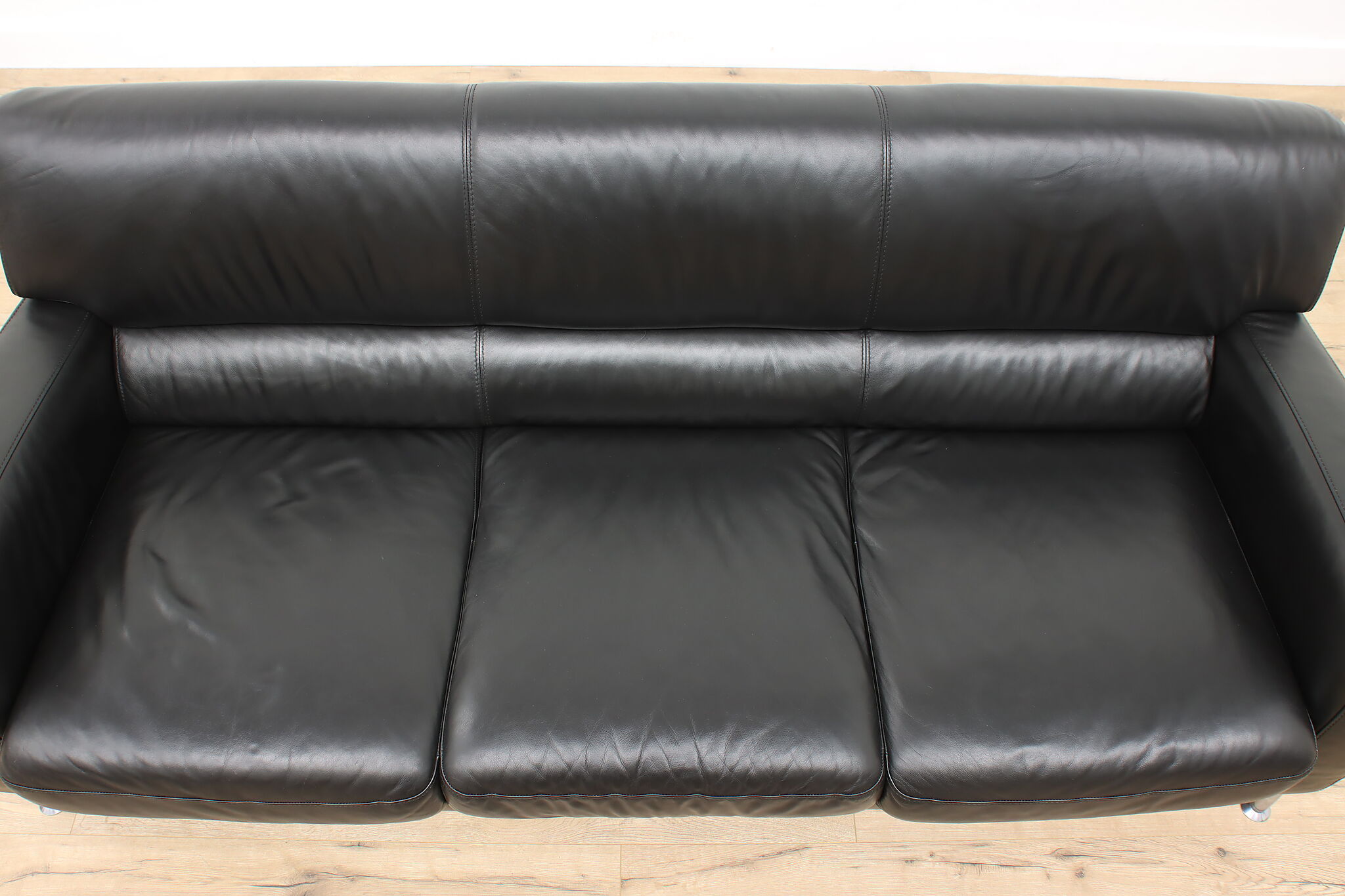 Vintage Black Leather Sofa, circa 20th Century