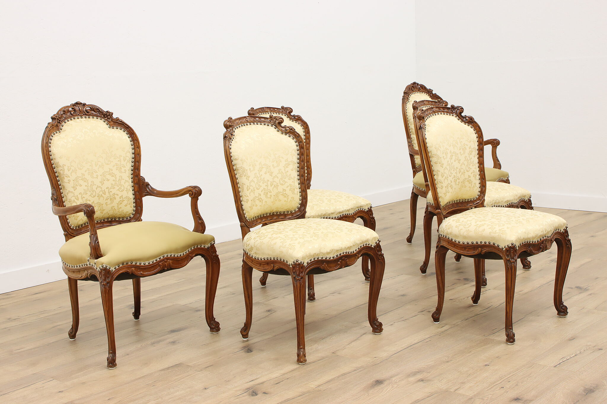 Set of 6 French Louis XV Antique Carved Walnut Dining Chairs