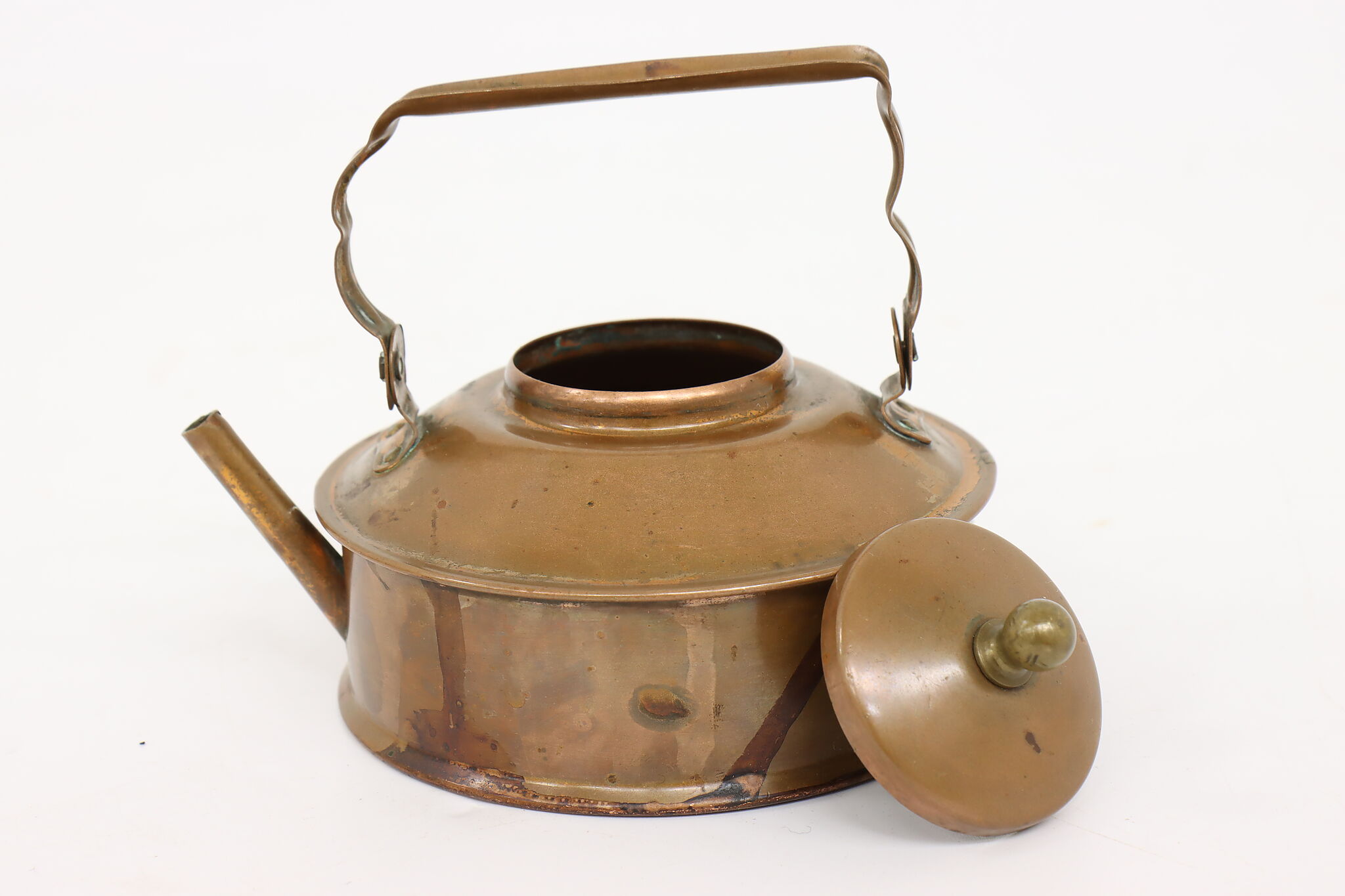 Antique Copper Tea Kettle Pot With Stamped Lid, Cottage Core, 