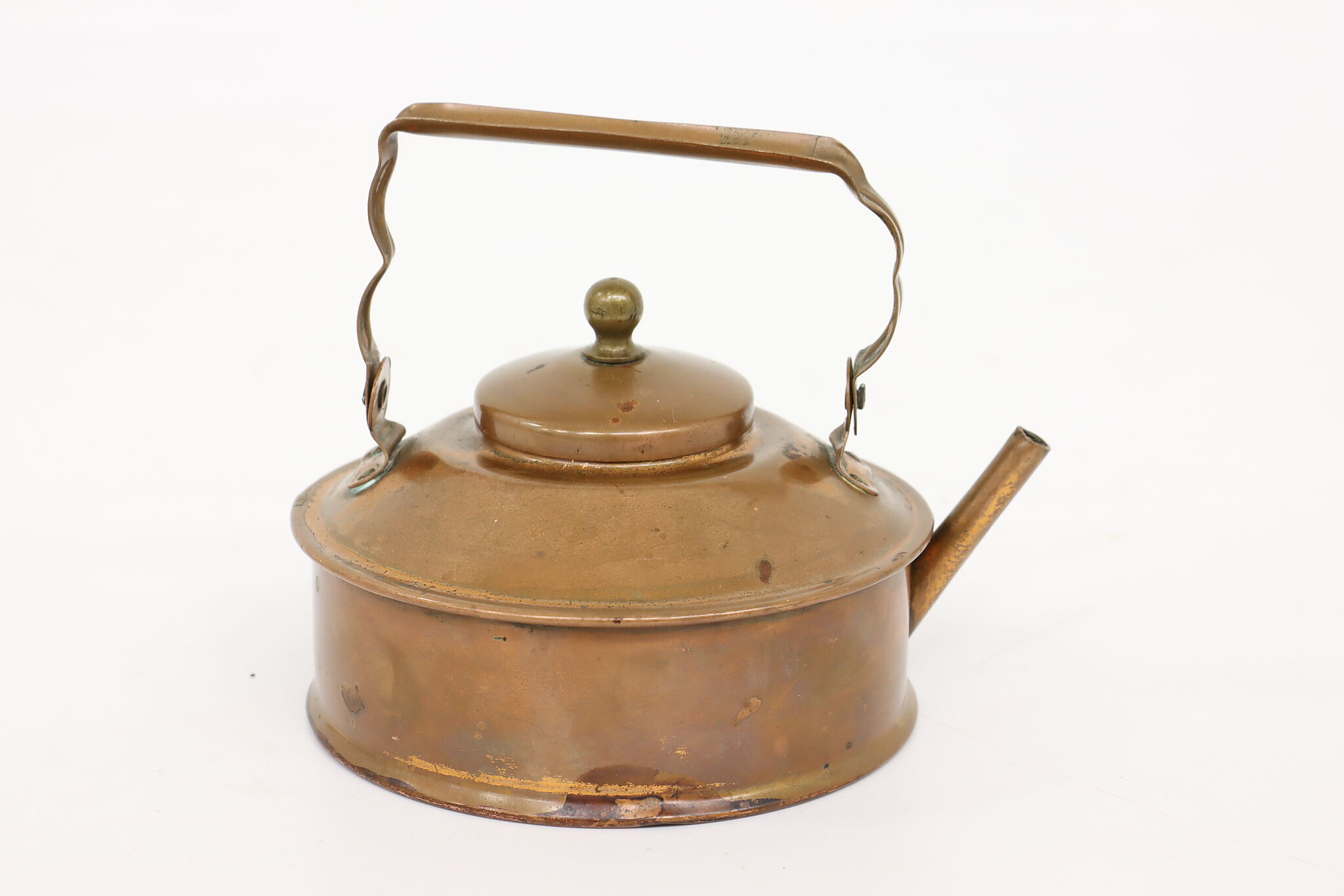 Antique Copper Tea Kettle Pot With Stamped Lid, Cottage Core, 