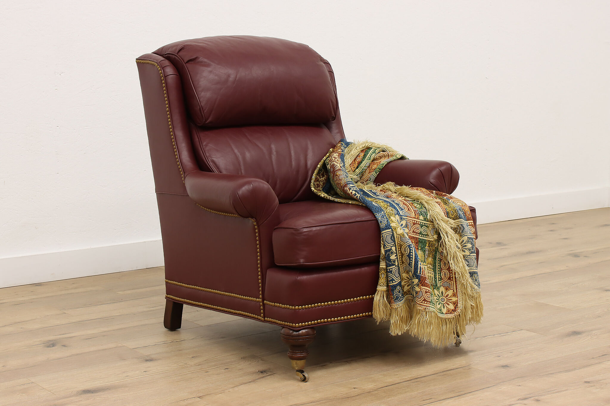Traditional Vintage Leather Armchair Ottoman Whittemore Sherrill