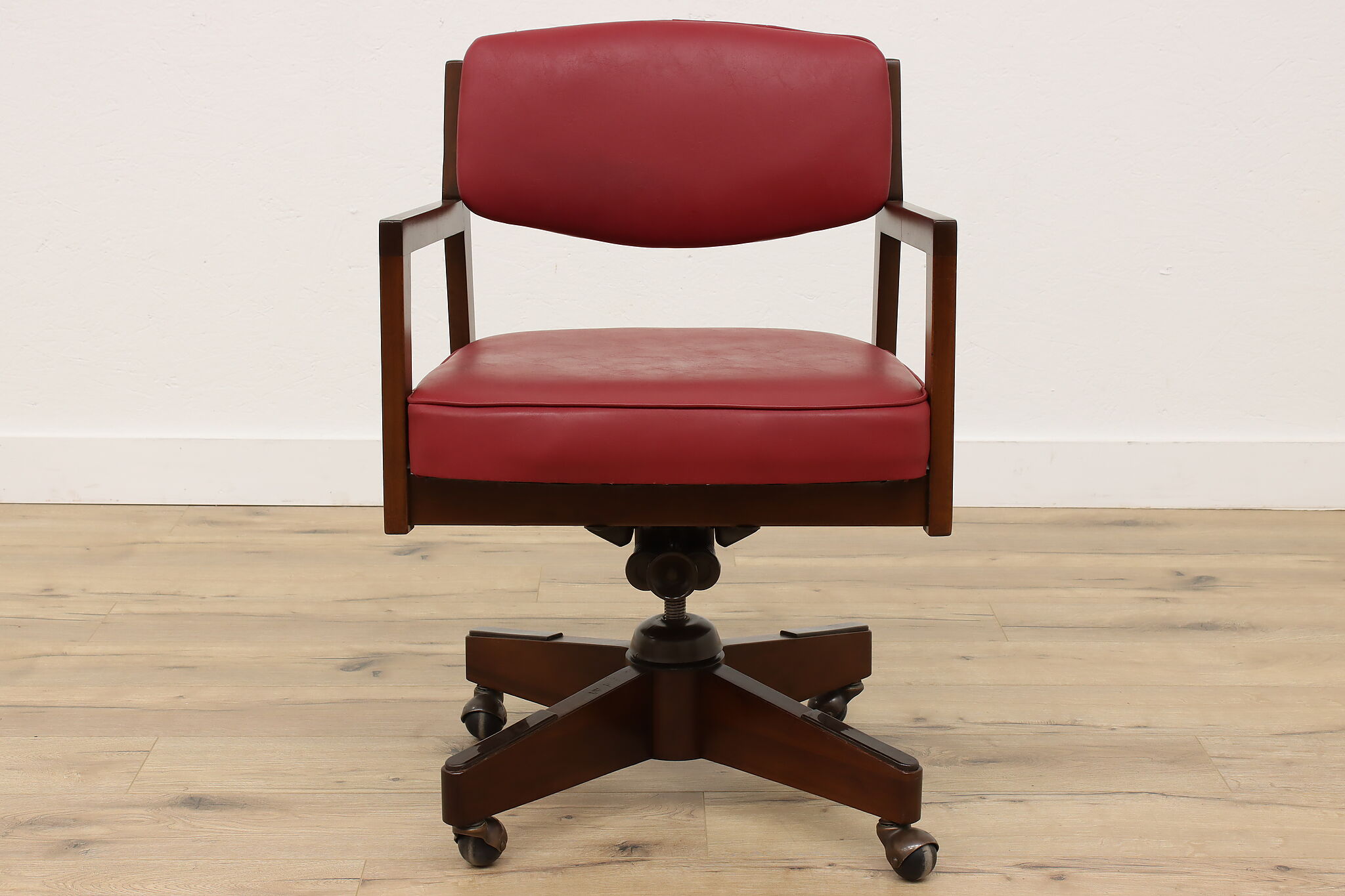 Midcentury Modern 60s Vintage Walnut Swivel Office or Library Desk Chair