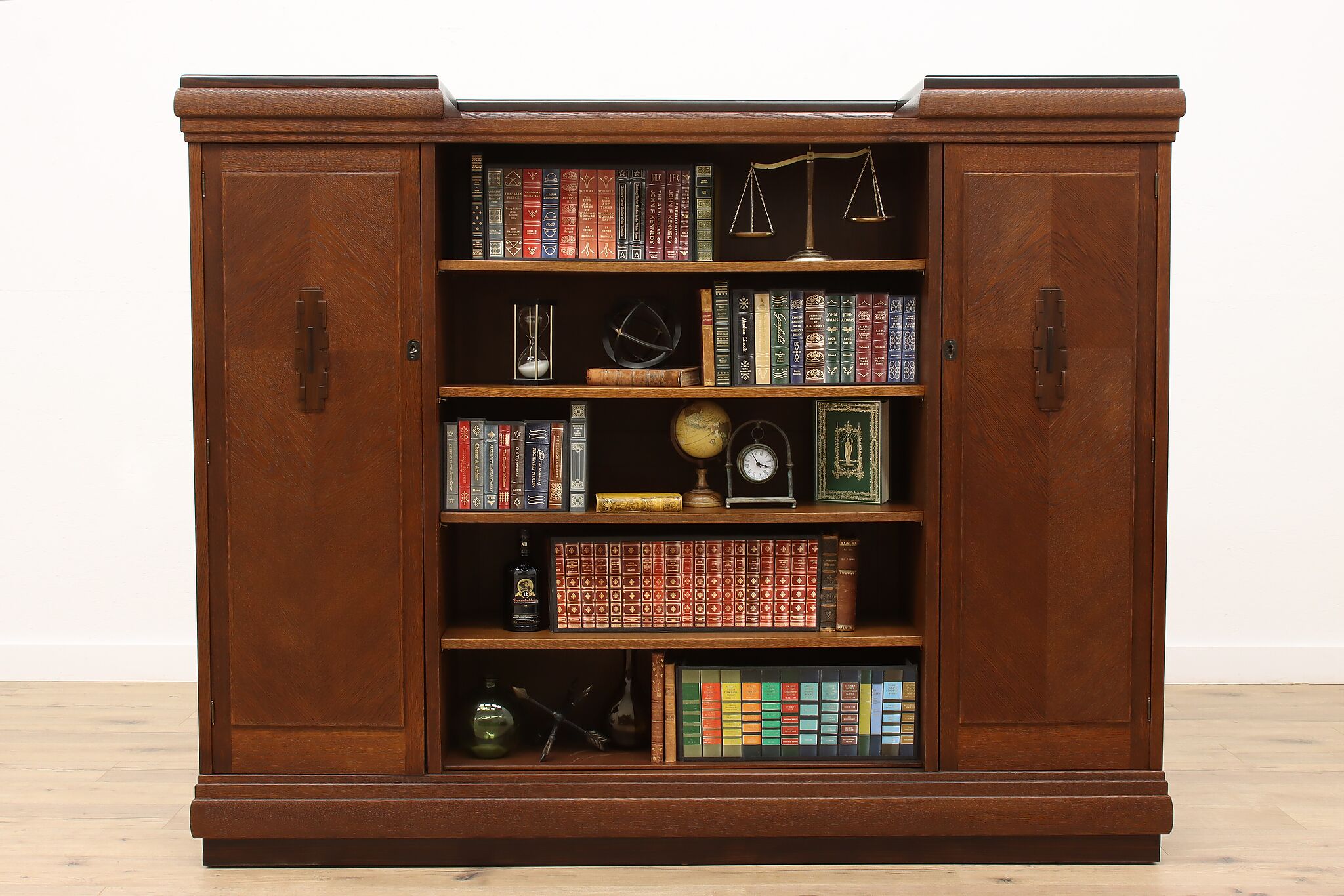 Art Deco Oak & Rosewood Antique Scandinavian Office or Library Bookcase
