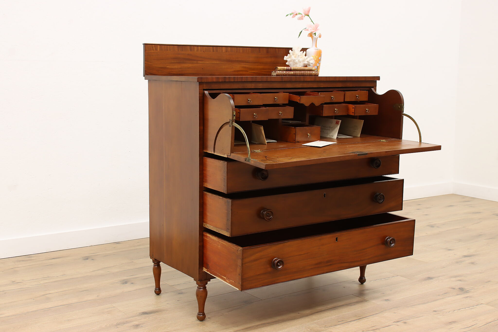 Sheraton Antique Mahogany 1830s Butler Secretary Desk Dresser