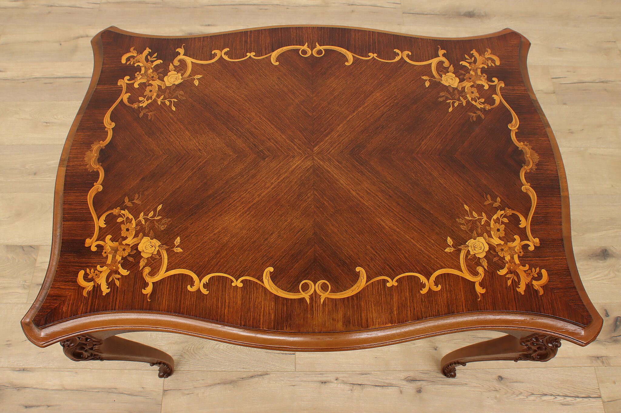 French Design Antique Carved Walnut Rosewood Marquetry Hall Table french-design-antique-carved-walnut-rosewood-marquetry-hall-table