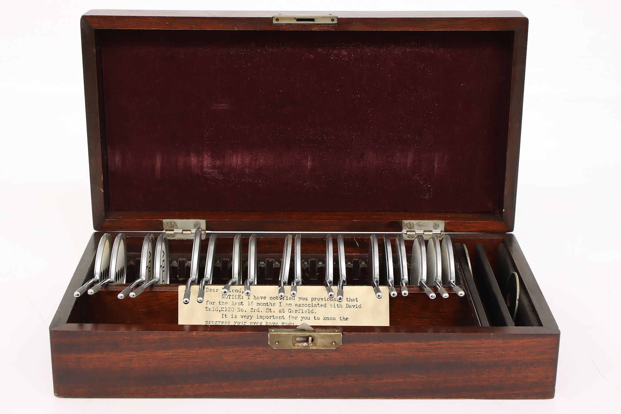 Optometrist Tool Box Vintage Eye Test Kit with Mahogany Box