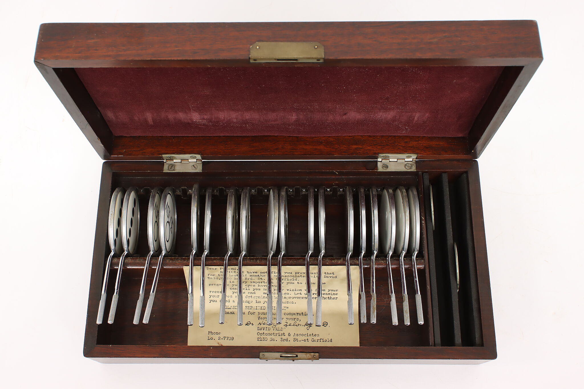 Optometrist Tool Box Vintage Eye Test Kit with Mahogany Box