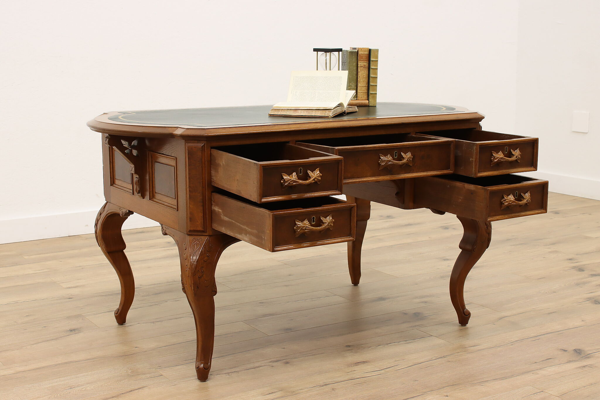 Walnut Leather Top Writing Table