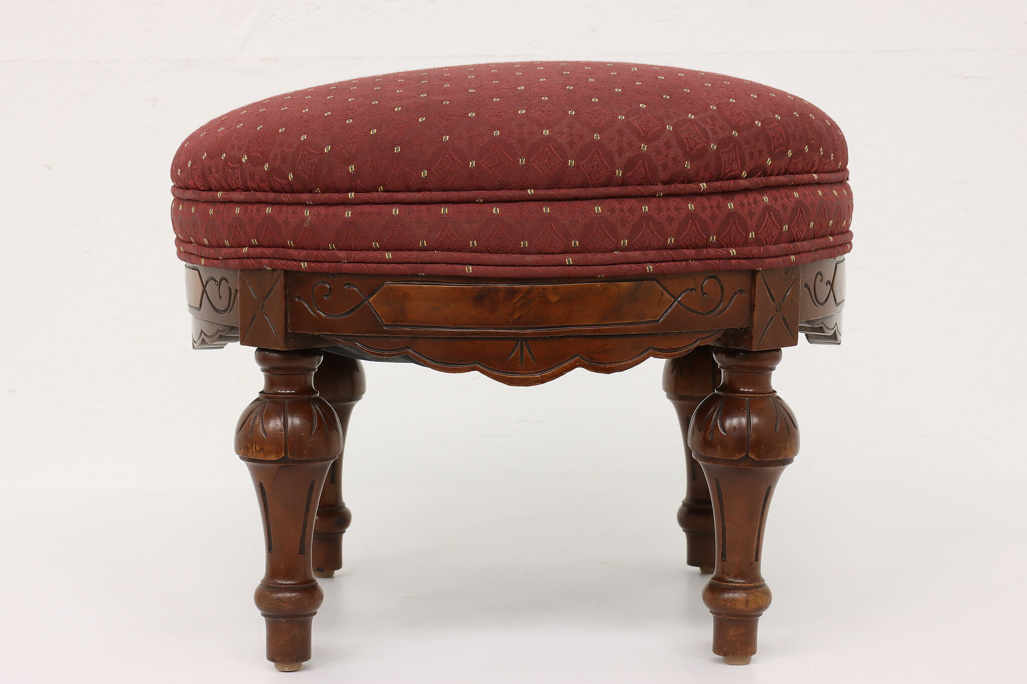 Antique Jacobean Mahogany Round Small Footstool Ottoman with Turn Carved  Legs at 1stDibs