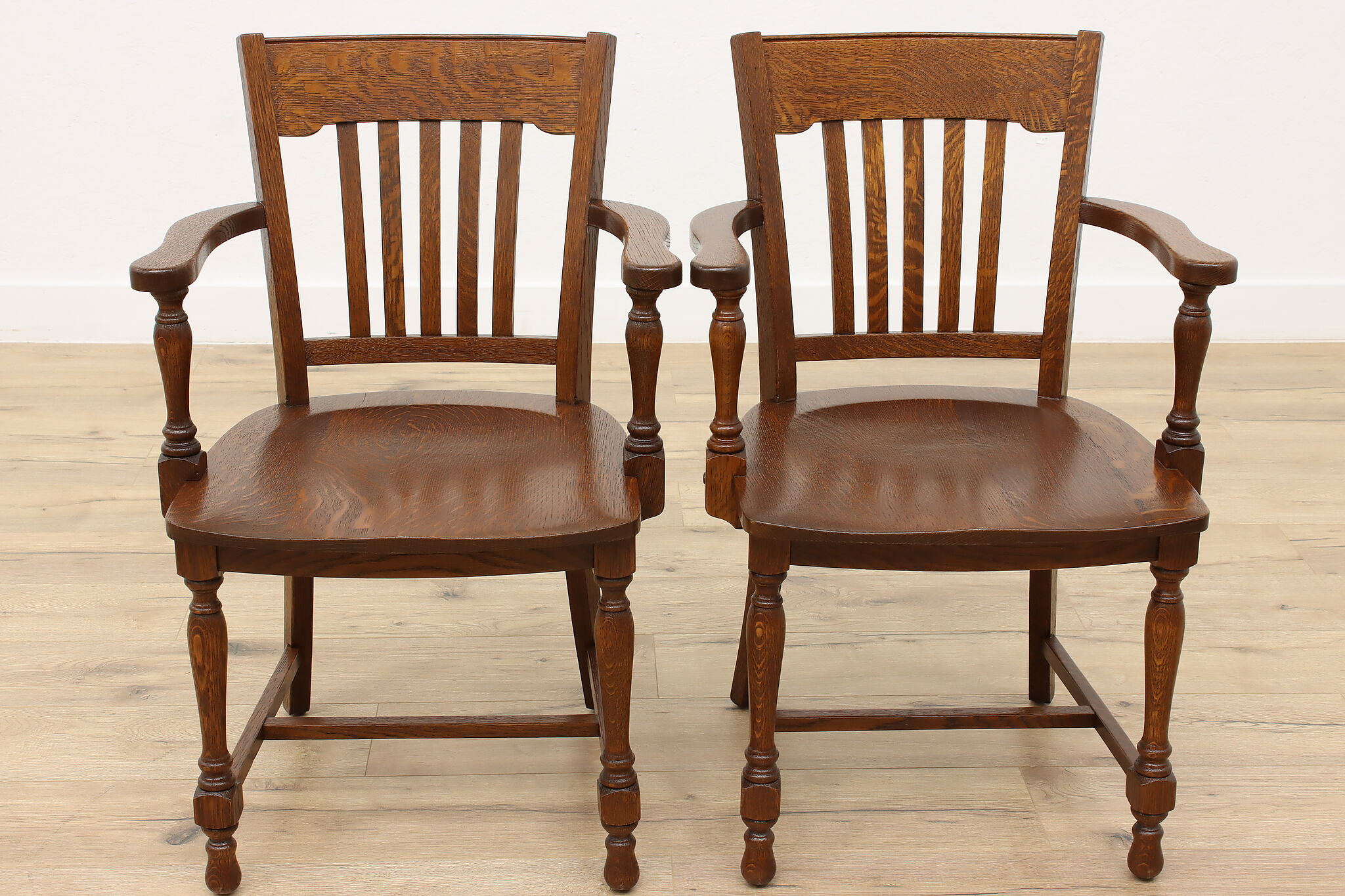 Pair of Antique Oak Office, Banker or Desk Chairs, Milwaukee Chair Co