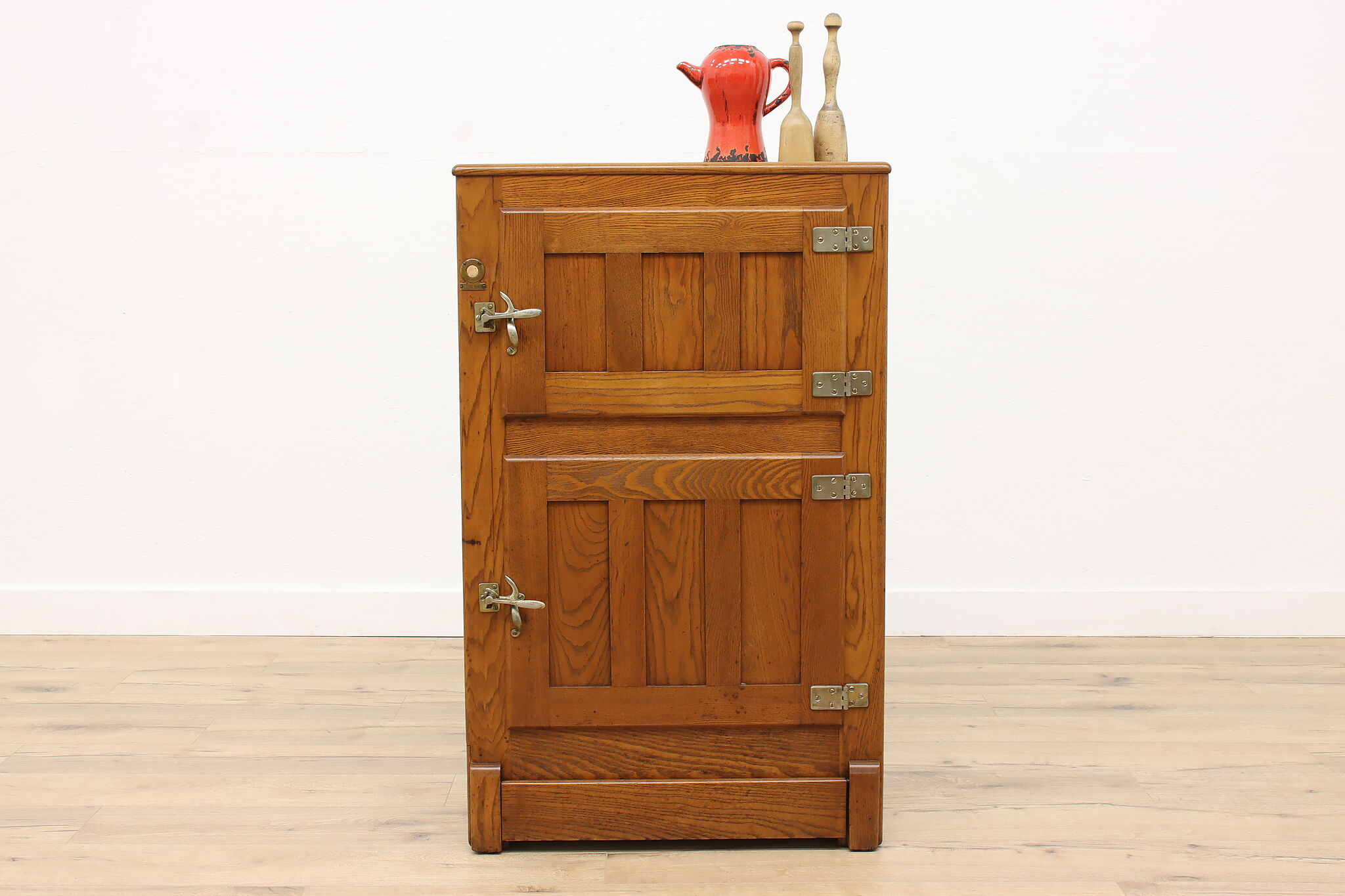 Farmhouse Antique Ice Box Refrigerator, Kitchen Pantry Cupboard