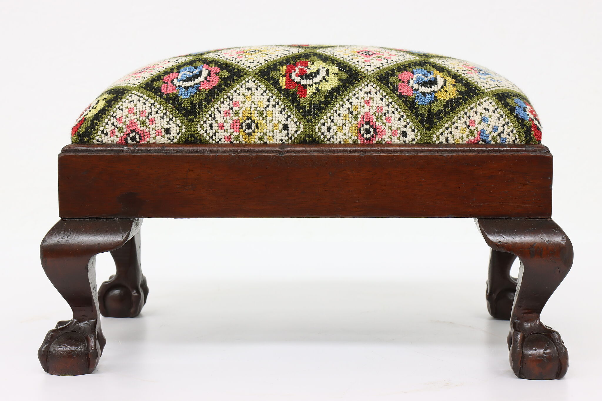 Georgian Design Antique Mahogany Footstool Carved Ball Claw Feet