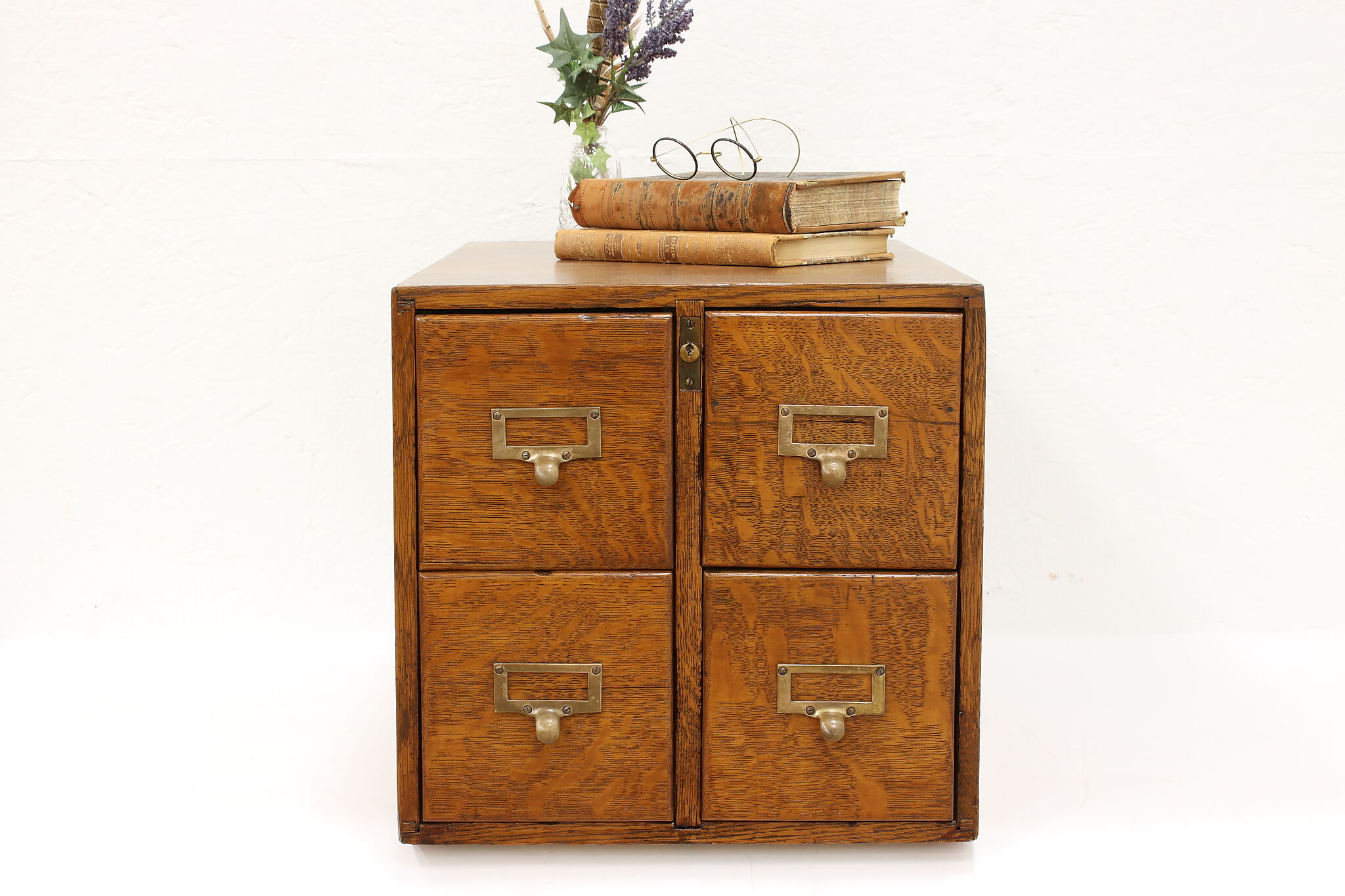 Table Top Card File Chest Traditional Desktop Antique Oak 4 Drawer Card File Cabinet