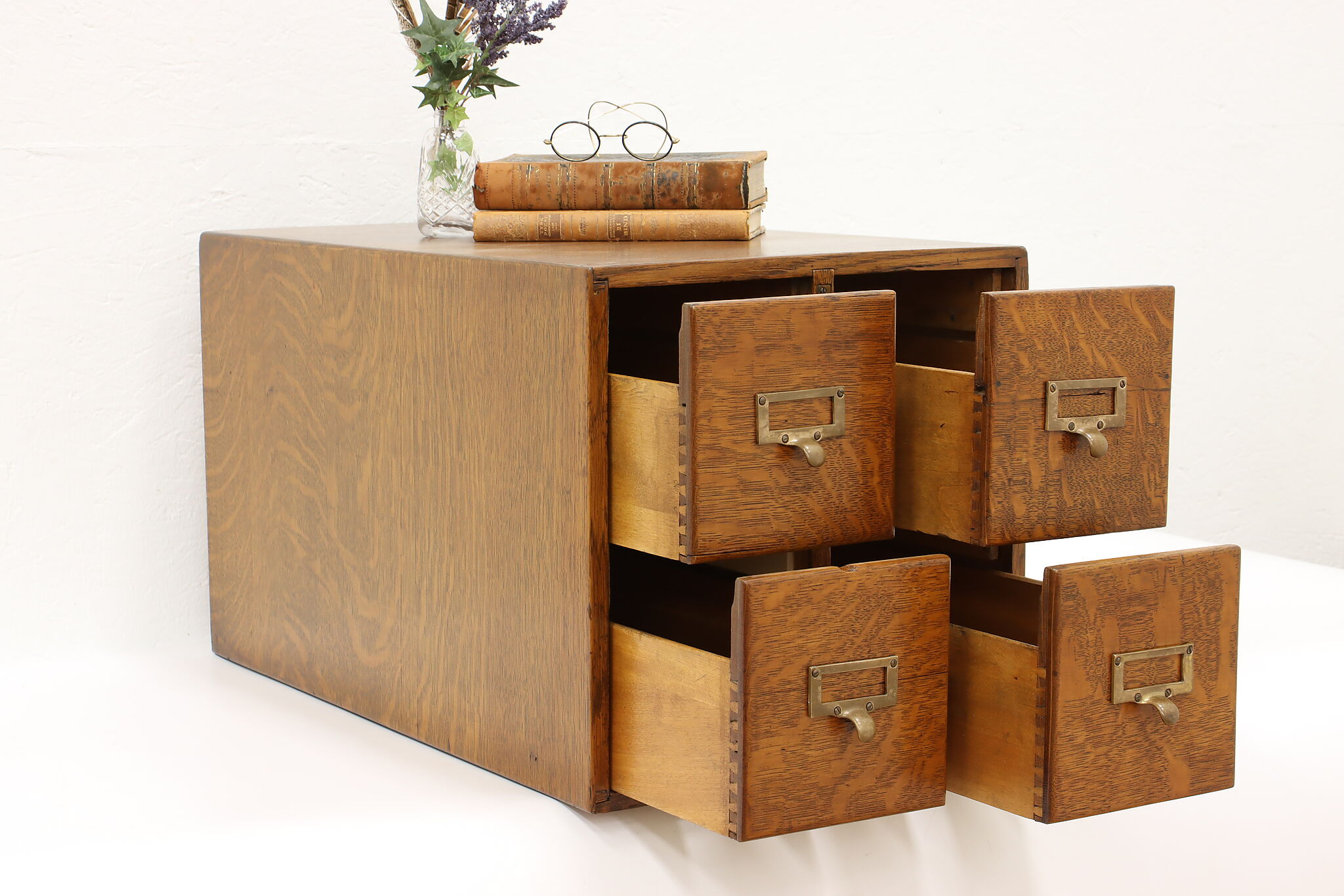 Table Top Card File Chest Traditional Desktop Antique Oak 4 Drawer Card File Cabinet